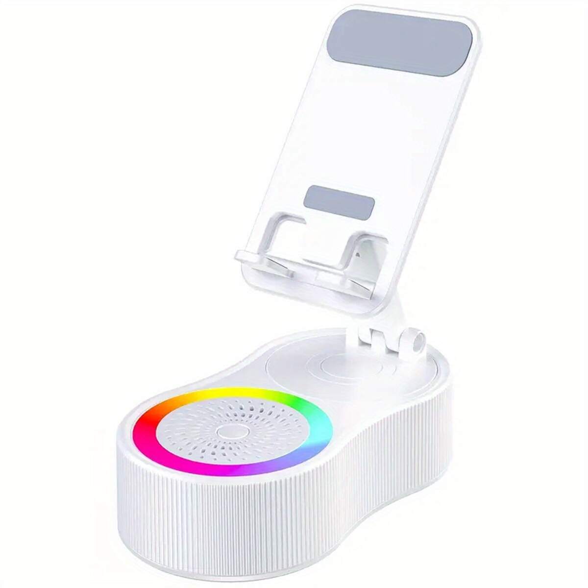Upgraded Multi-Function Phone Holder with Wireless Speaker, RGB Mood Light & Wireless Charging - USB-C, Rechargeable Battery, Compatible with Phones/Tablets, Indoor/Outdoor Use, Valentine's Day & Holiday Gift, Multimedia Accessory, Speckled Design, Sturdy