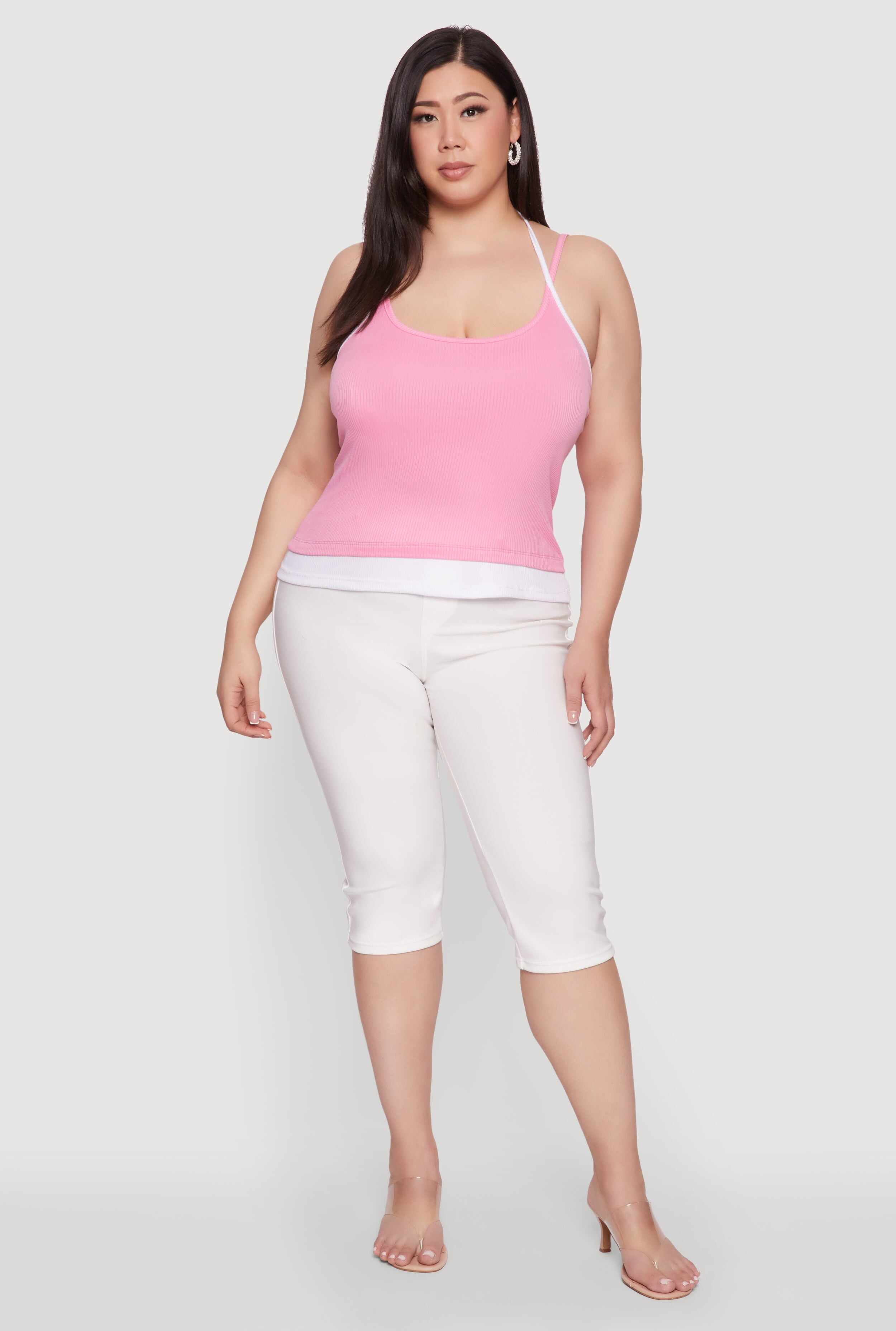 Plus Size Contrast Trim Halter Cami