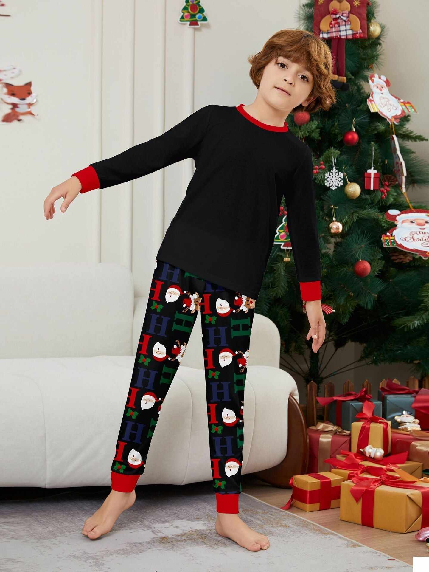 Christmas Deer & Santa Family Matching Pajama Set