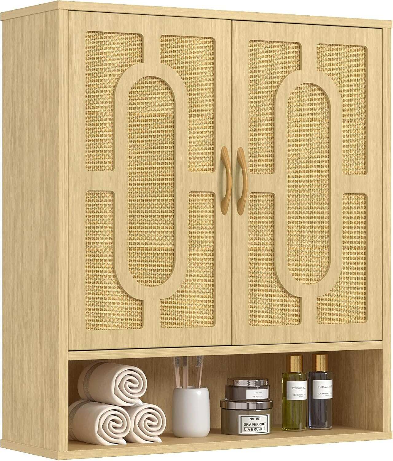 VECELO Rattan Bathroom Wall Cabinet
