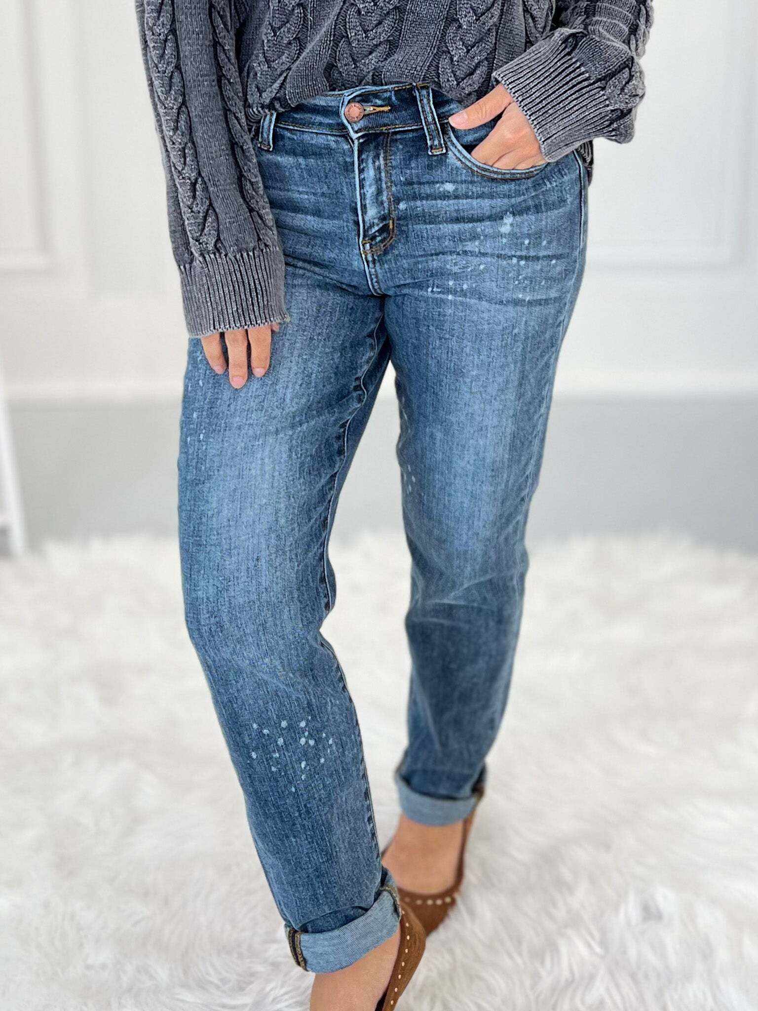 Life Of The Party - Christmas Bleach Splash Boyfriend Jeans- Final Sale