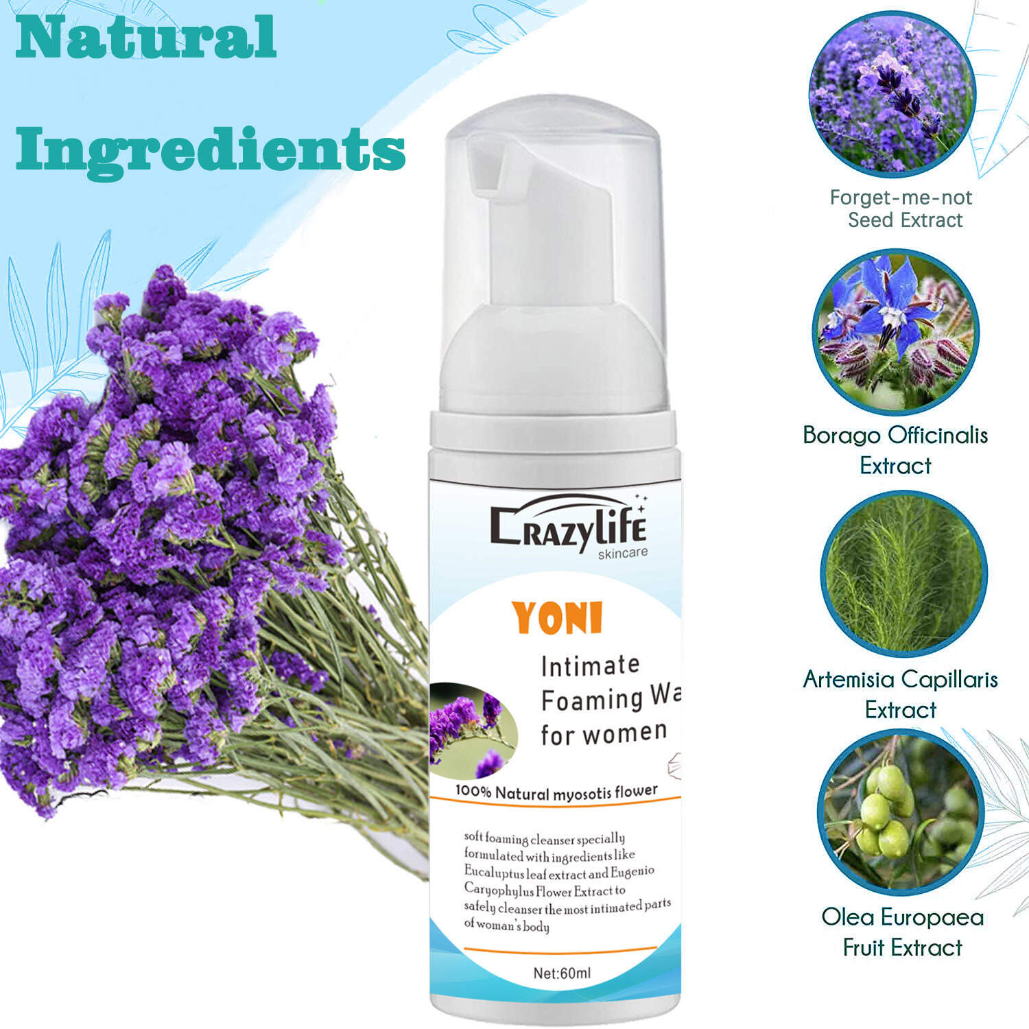 60ml Crazylife Yoni Foaming Wash Cleaner For Women