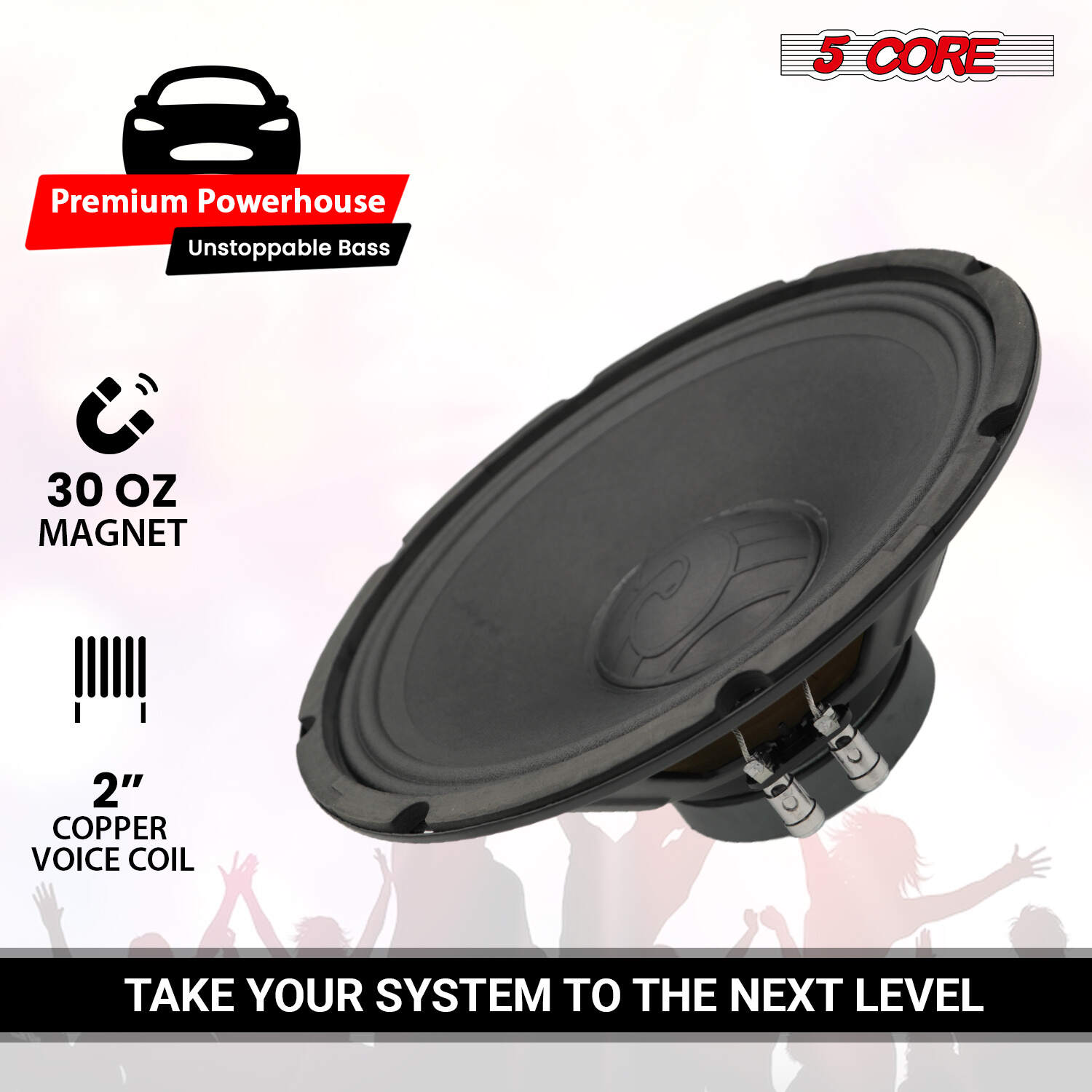 5 Core 12 Inch Speaker 200W Car Loudspeaker 4 Ohm Replacement Driver w 30 Oz Y30 Magnet for Vehicle-SP 12120 4OHMS