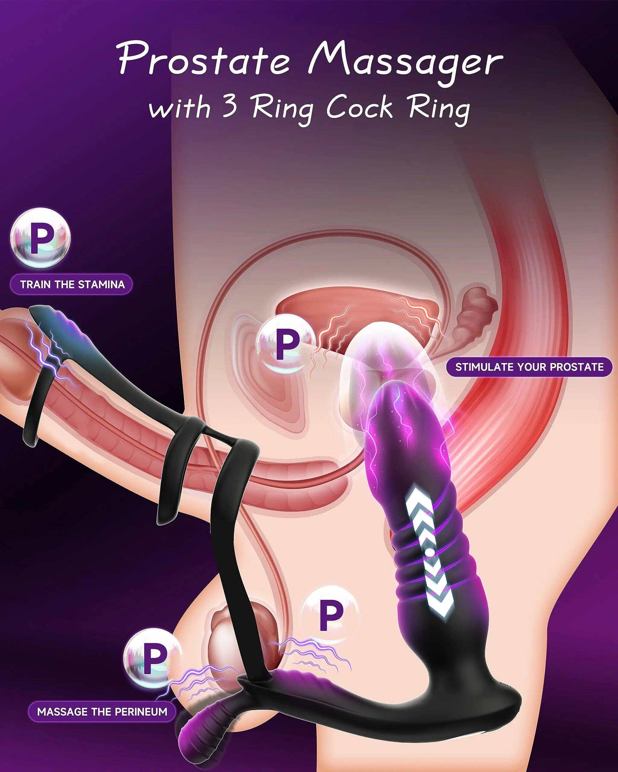 Prostate Massager with Thrusting Vibrator – Remote Control Anal Plug for Men