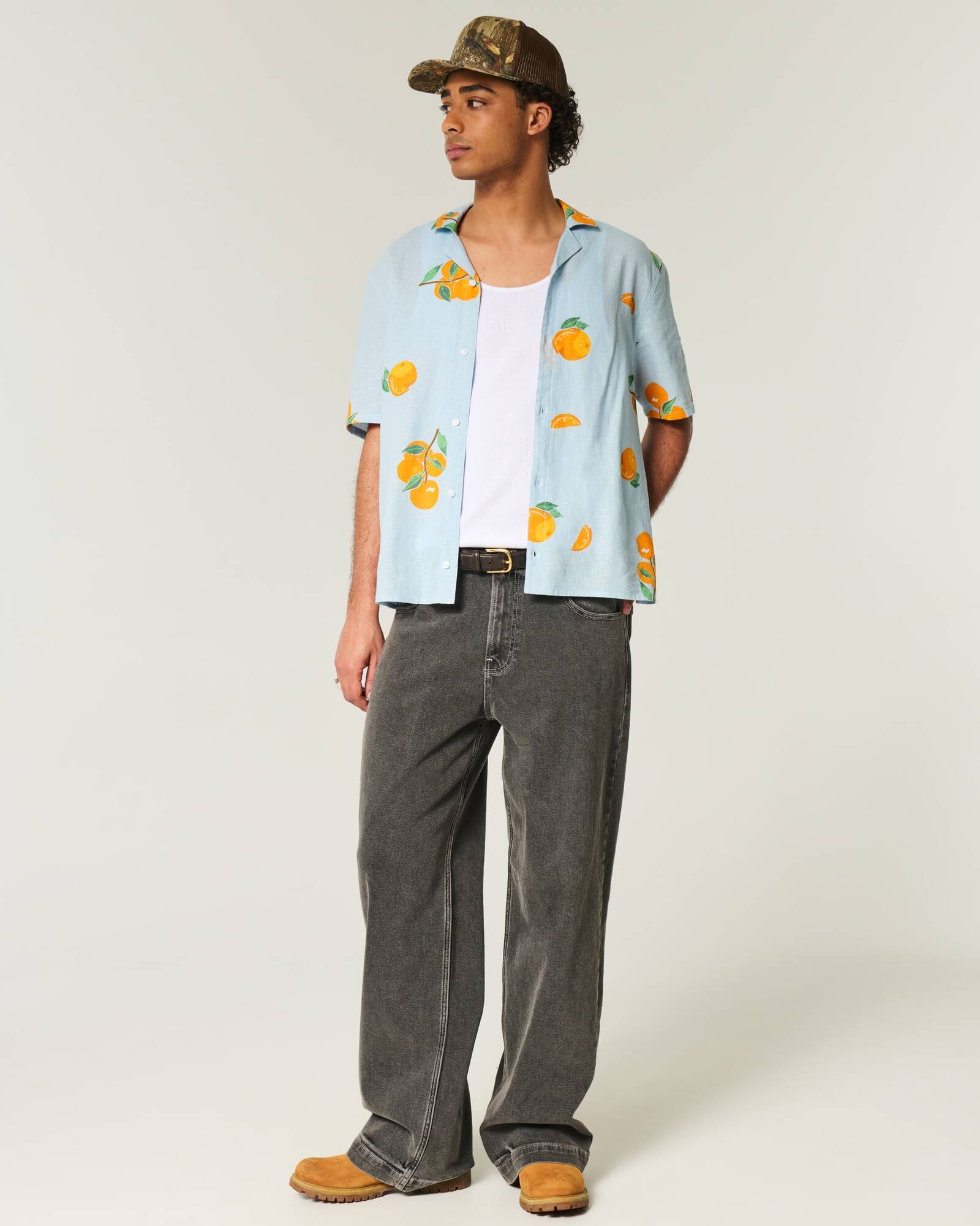 Boxy Short-Sleeve Linen-Blend Shirt