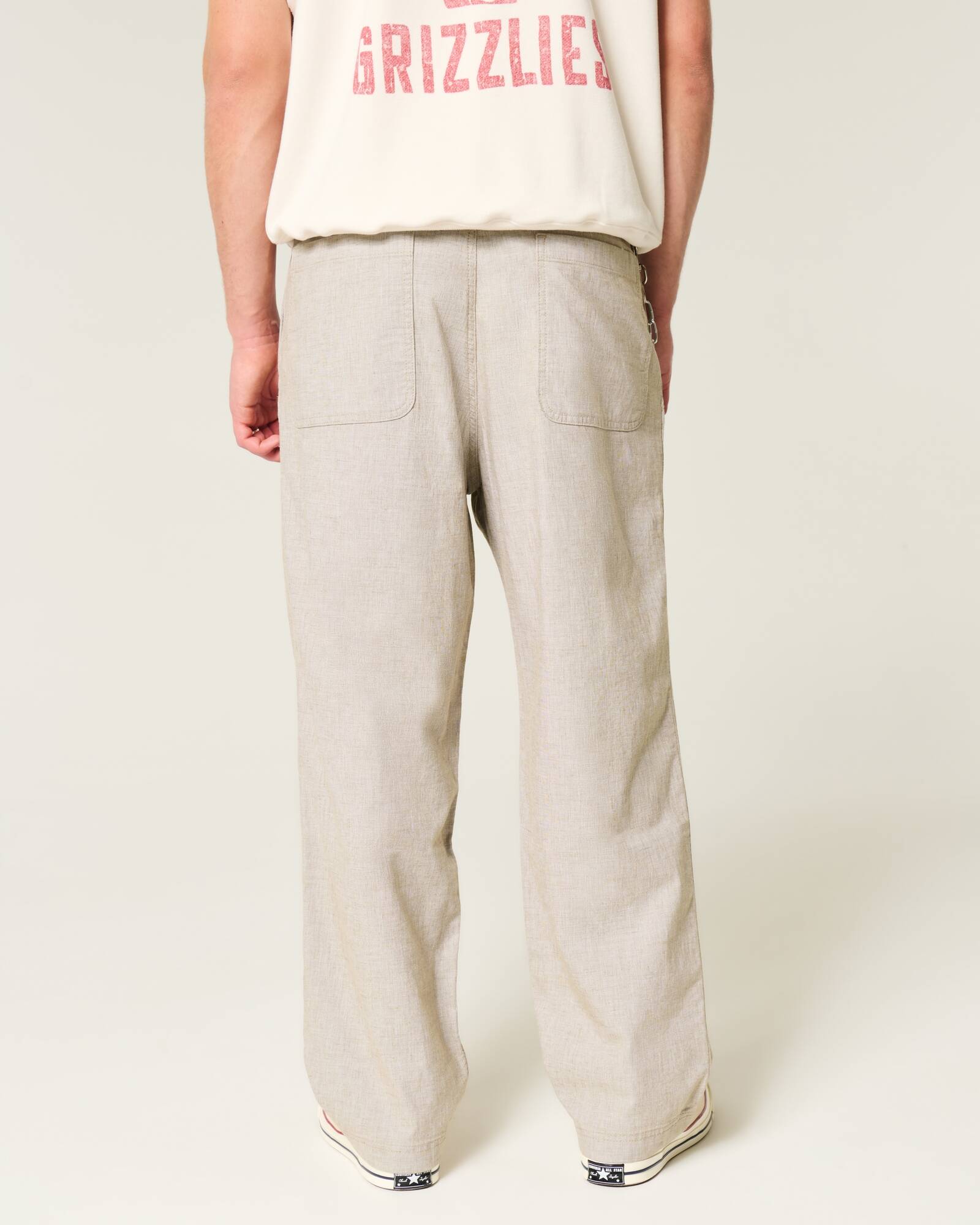Linen-Blend Flex Waist Baggy Pants
