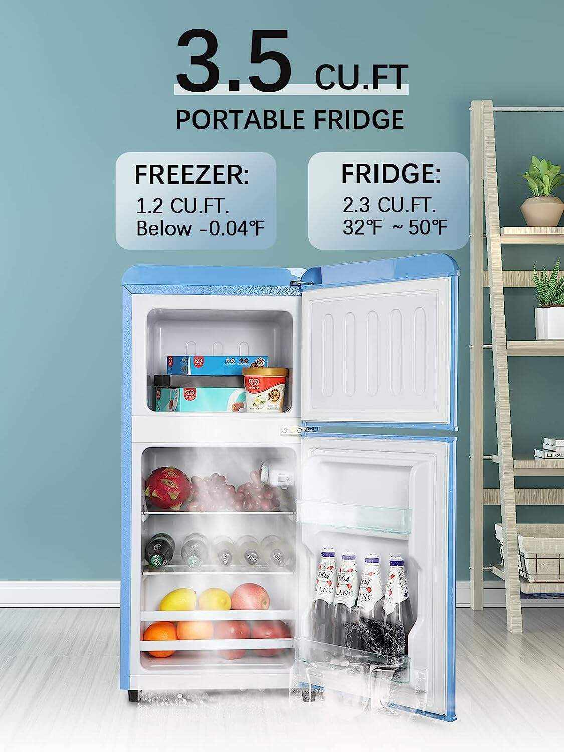 KRIB BLING Mini Fridge with Freezer on Top, 3.5 Cu.Ft Compact Refrigerator with 7 Levels Adjustable Thermostat, Small Fridge for Dorm, Office, RV Camping, Silver