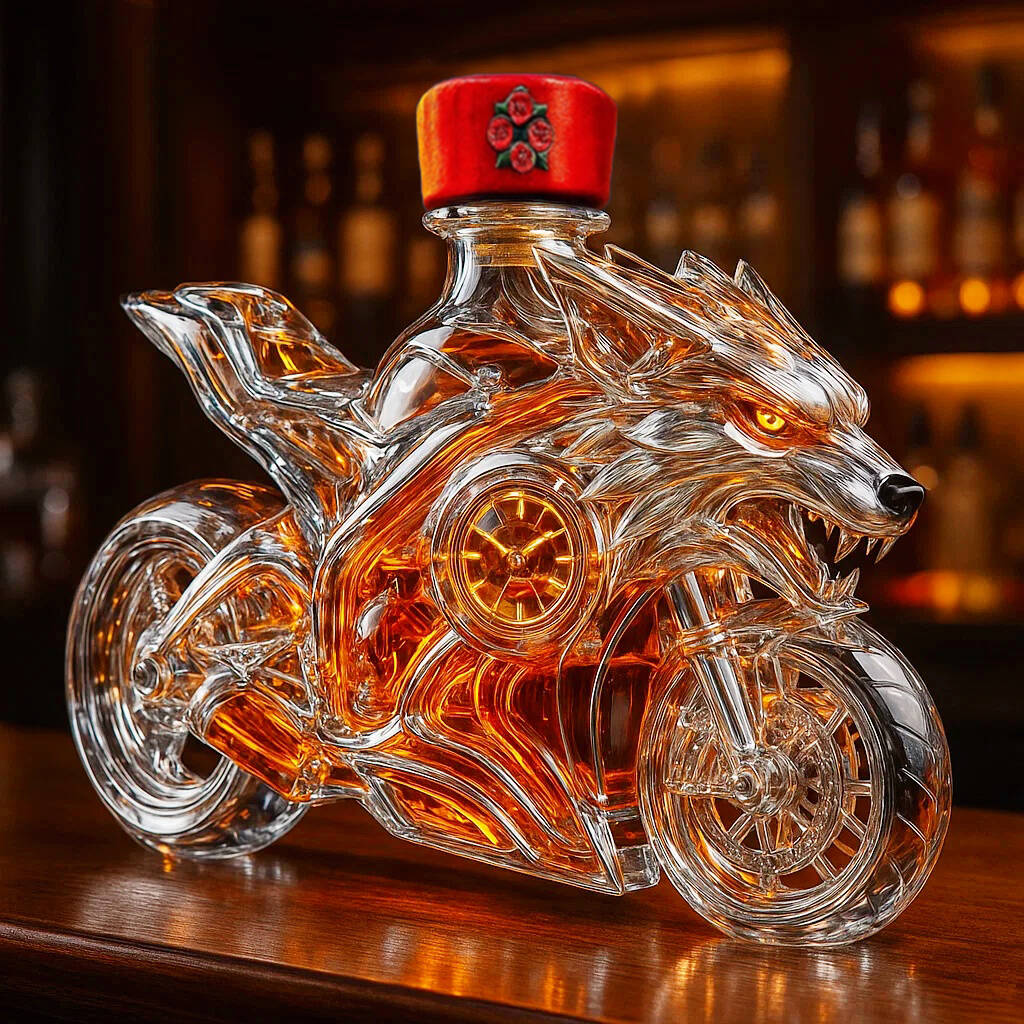 Arctic Wolf Motorcycle Whiskey Bottle