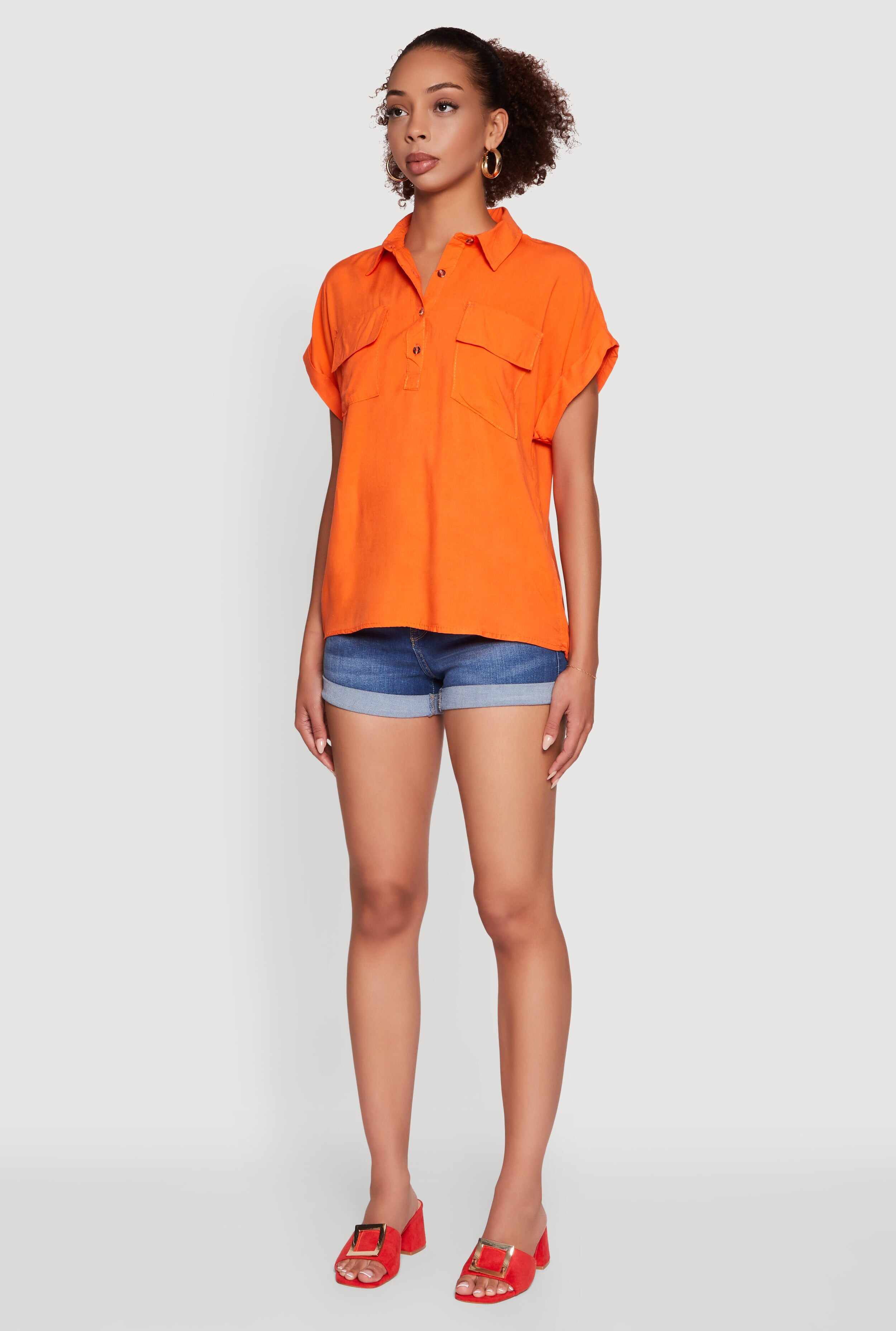 Button Front Dolman Sleeve Shirt