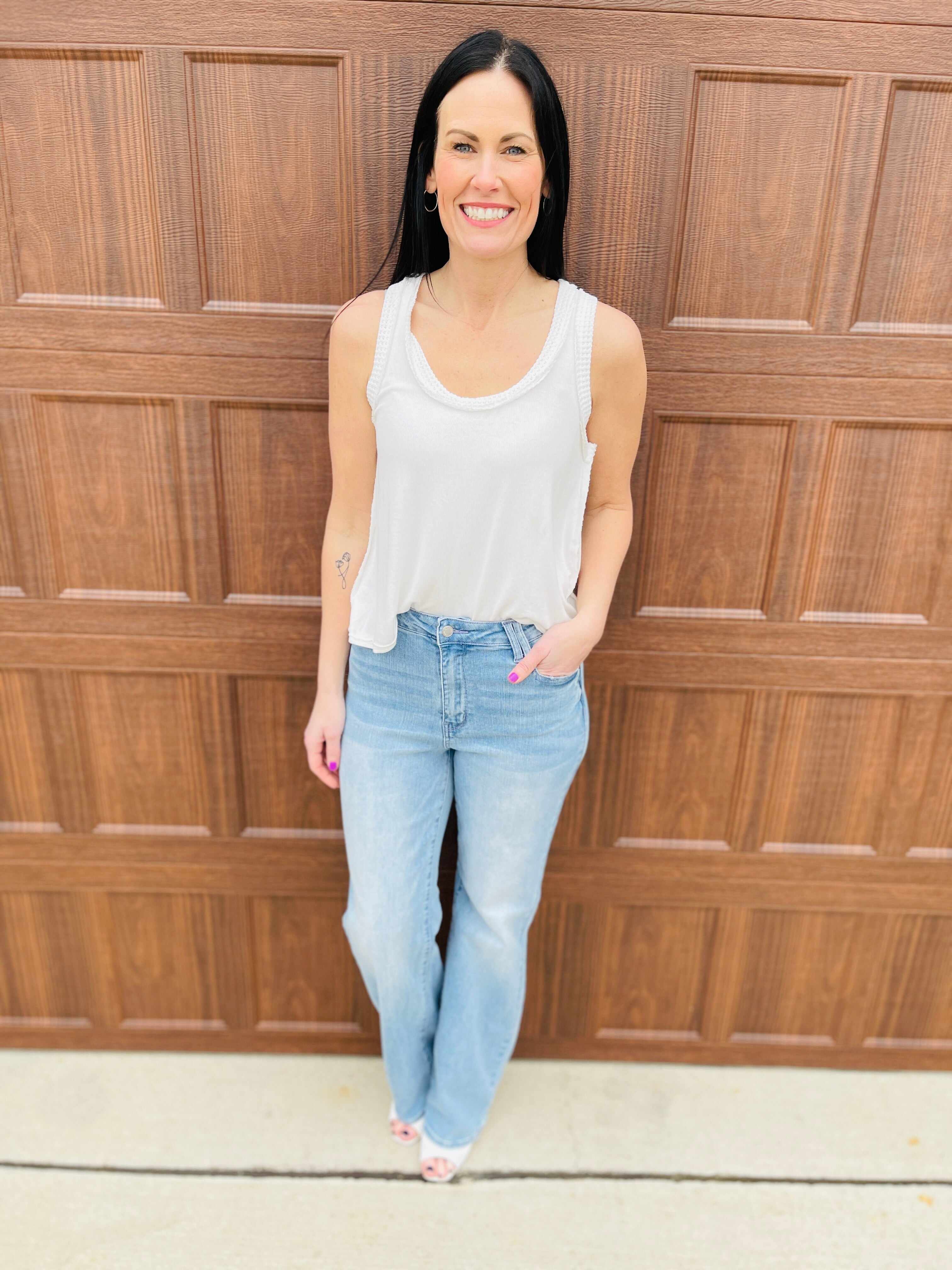 RESTOCK!  REG/CURVY Out of Pocket Love Lavender Stitching Wide Leg Jeans