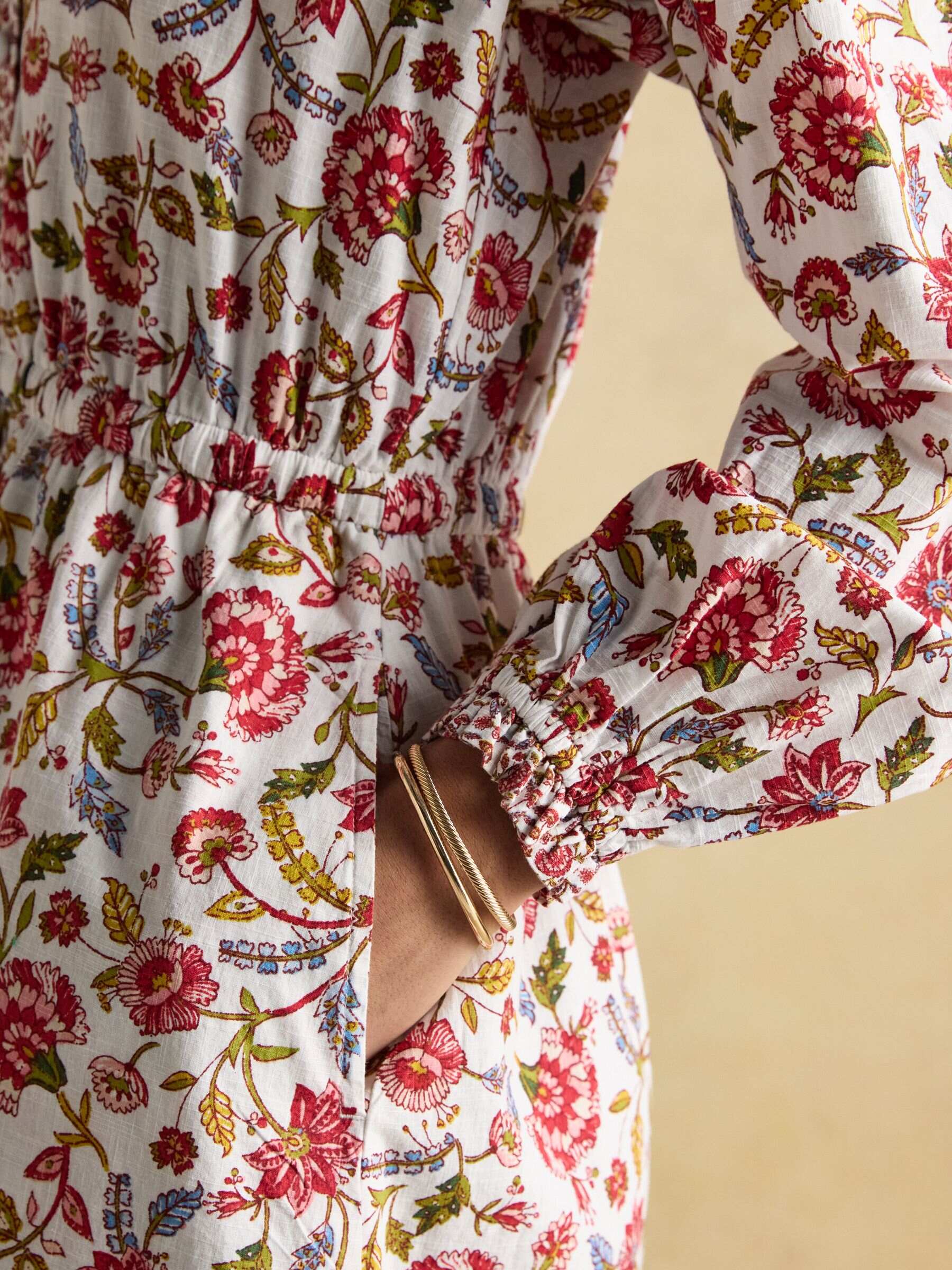 Elise Provence Floral Long Sleeve Cotton Midi Dress