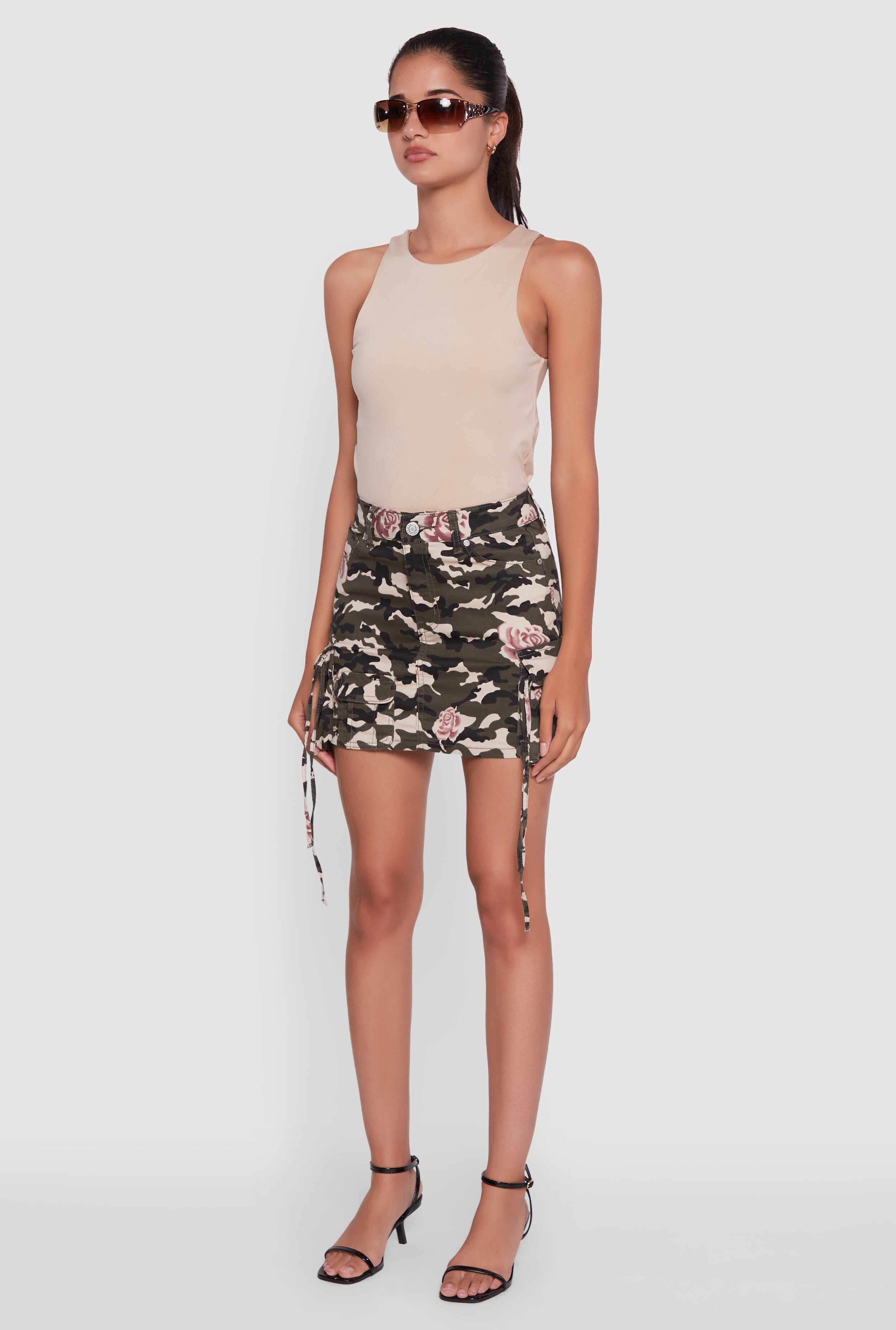 Floral Camouflage Cargo Pocket Mini Skirt