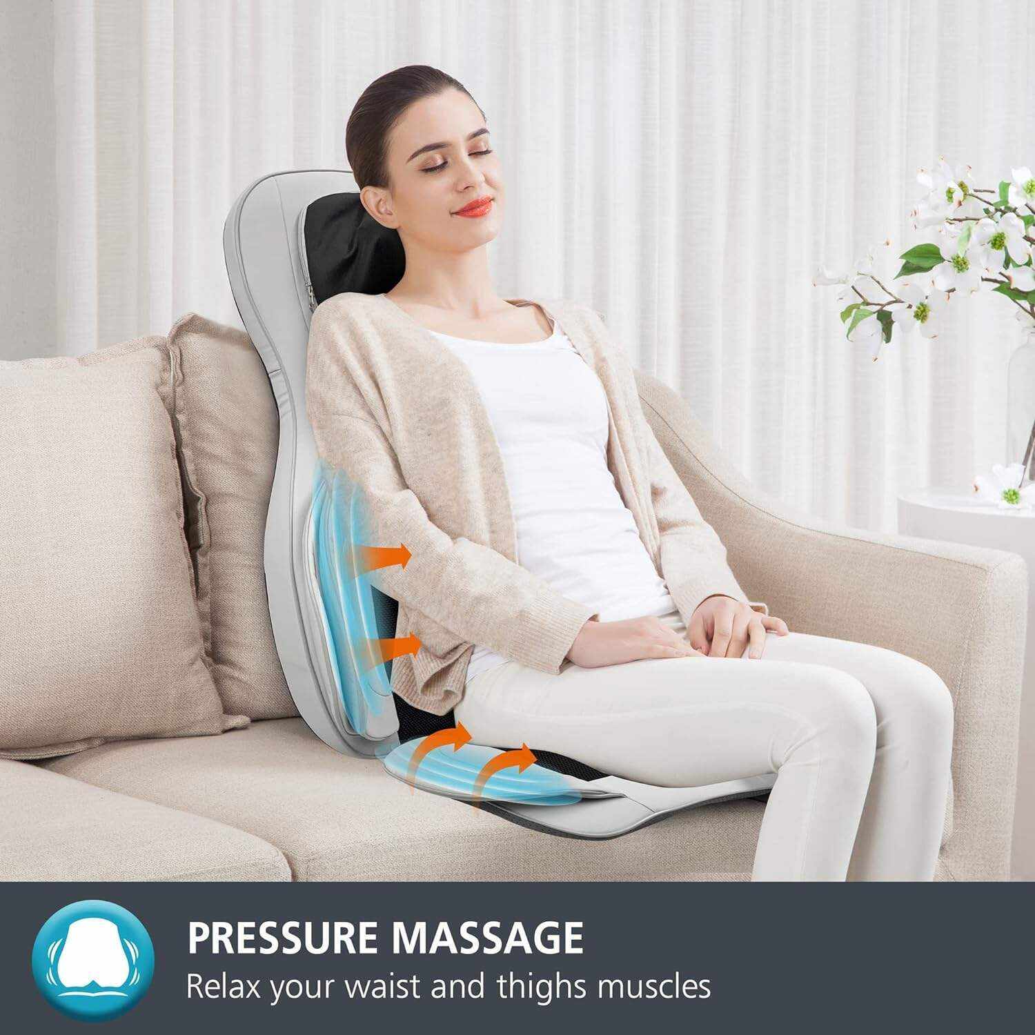 COMFIER Shiatsu Neck Back Massager with Heat and Compression, App Control 2D or 3D Deep Tissue Kneading Massage Chair Pad, Chair Massager for Full Body Pain Relief, Ideal Gifts,Grey