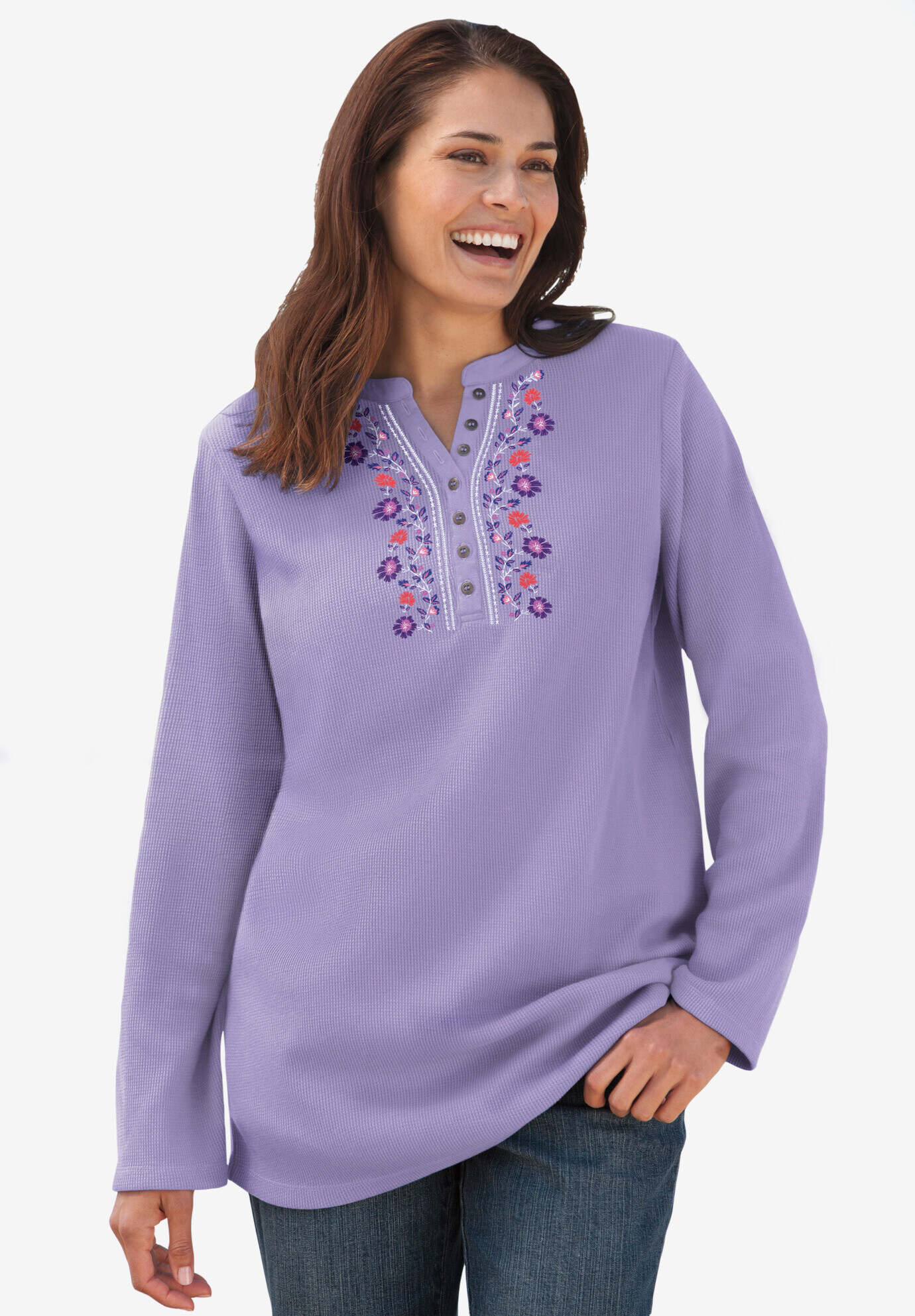 Embroidered Thermal Henley Tee