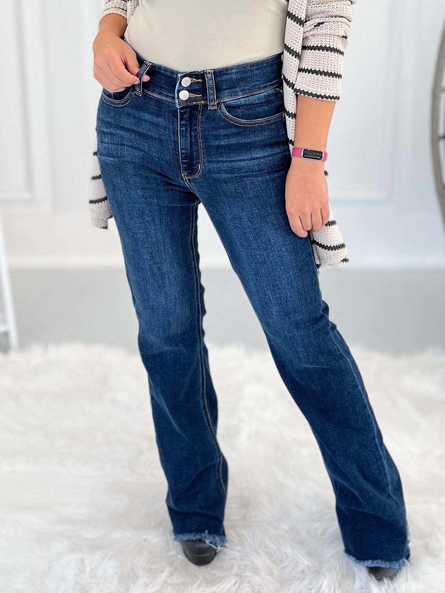 Feeling Cute - Christmas Vintage Frayed Hem Bootcut Jeans- Final Sale