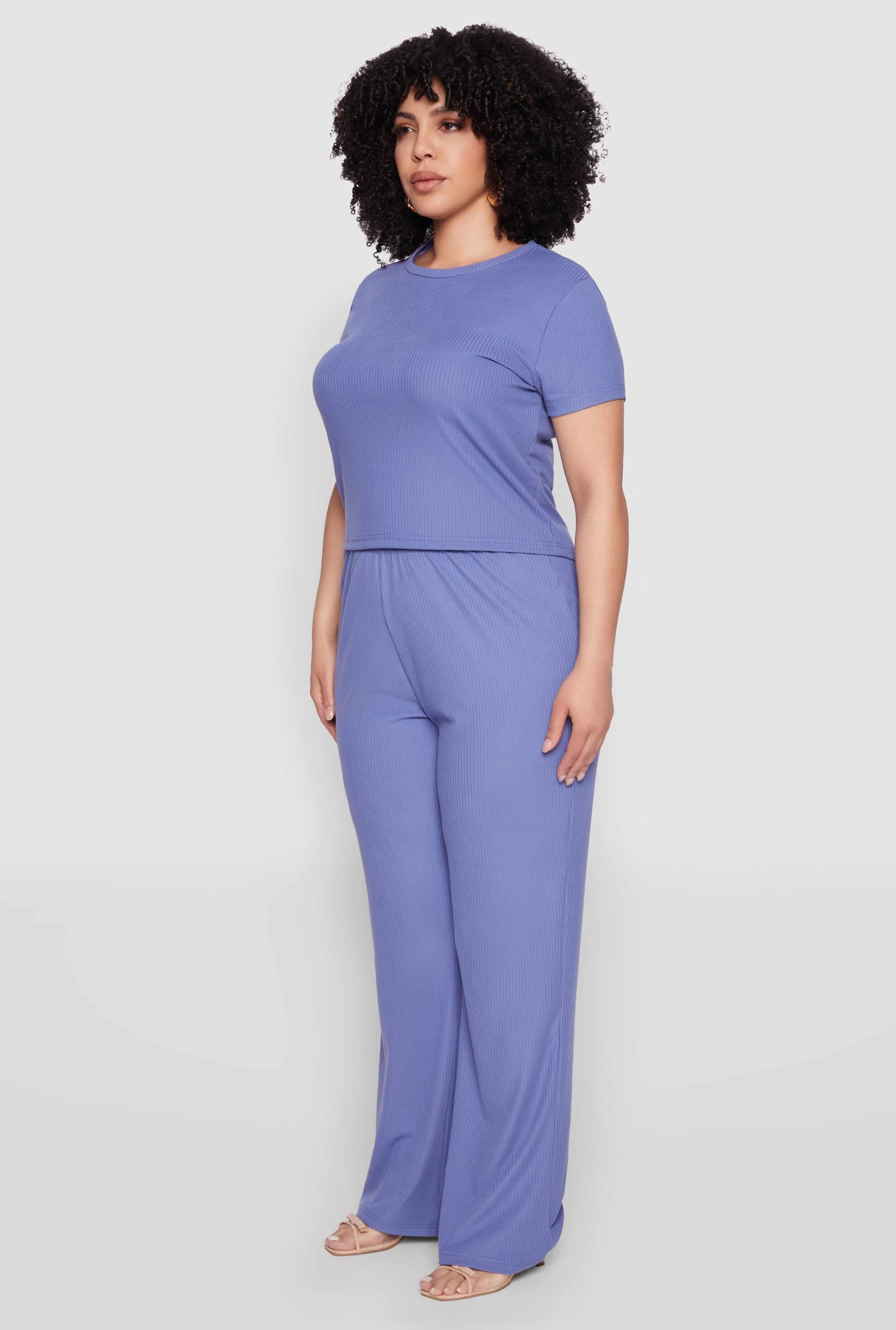 Plus Size Ribbed Knit T Shirt