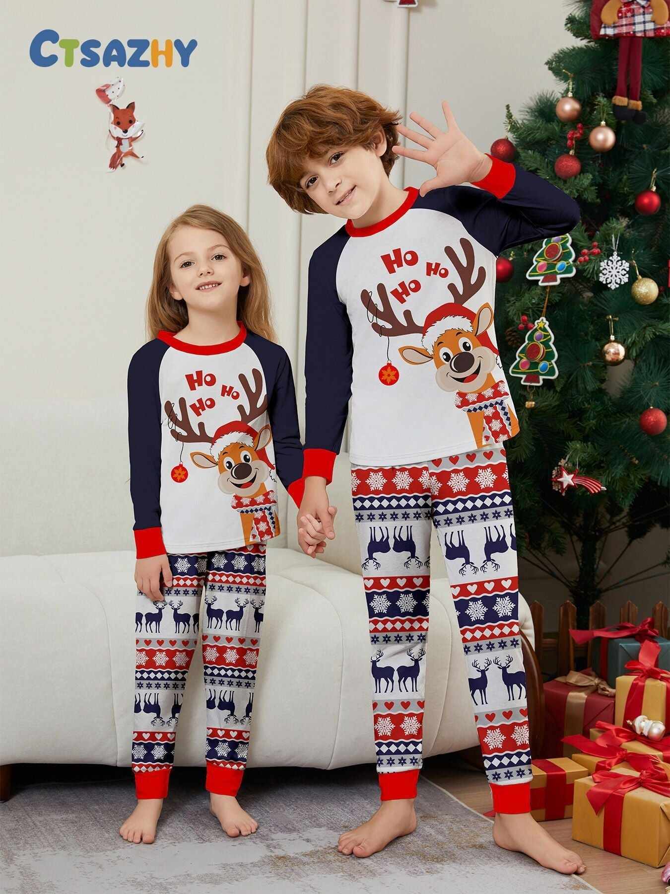 Family Christmas Pajama Matching Set with Moose Monogramming