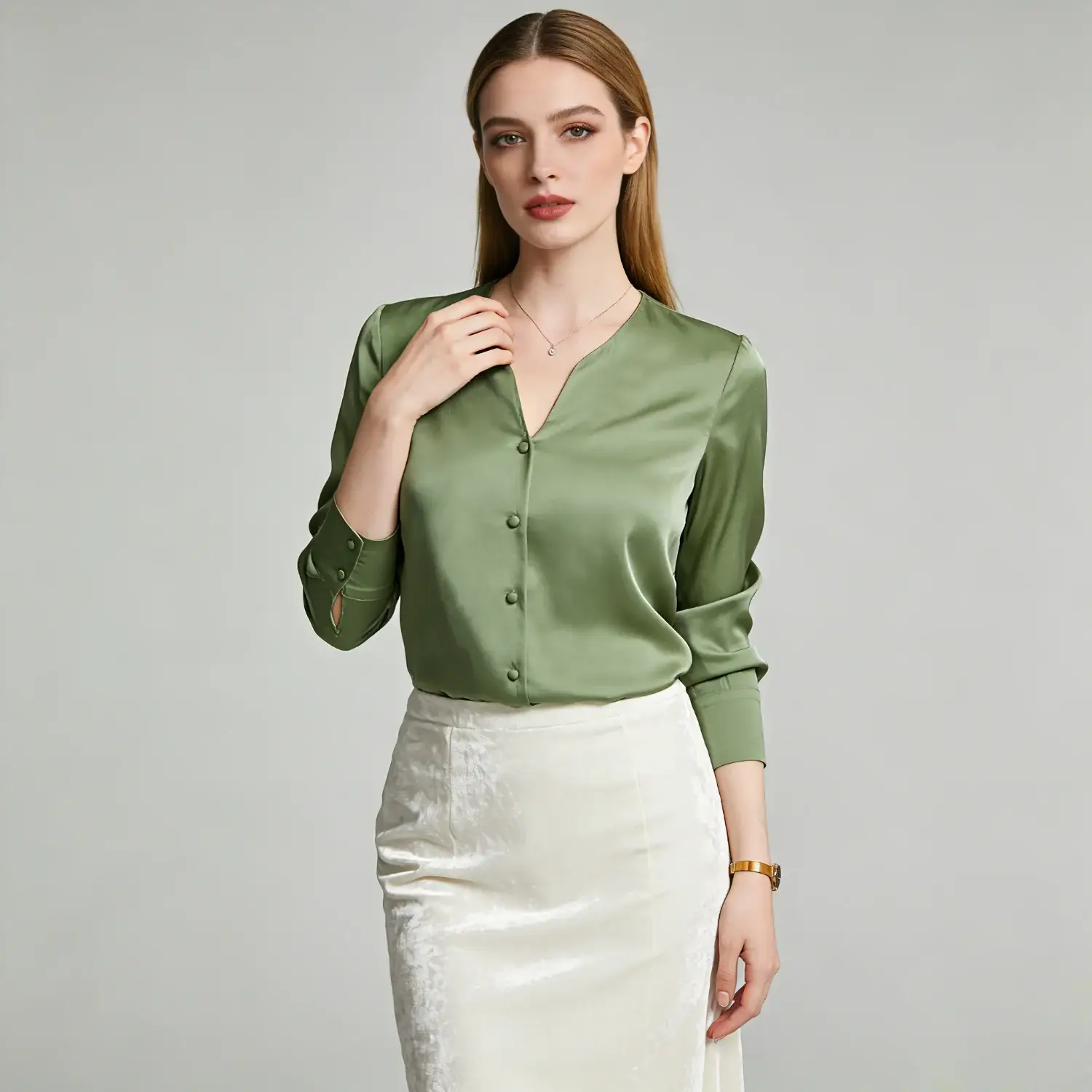 Elegant Silk Shirt with Fashionable Long Sleeves