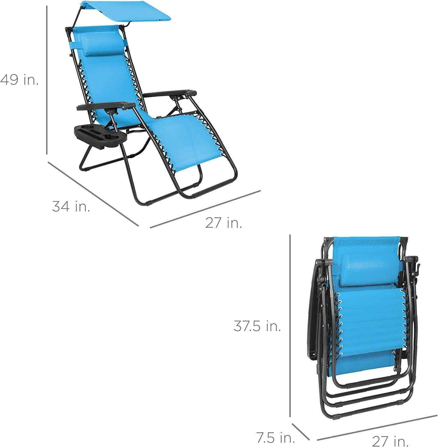 Folding Zero Gravity Recliner Patio Lounge Chair w/Adjustable Canopy Shade, Headrest, Side Accessory Tray, Textilene Mesh - Beige