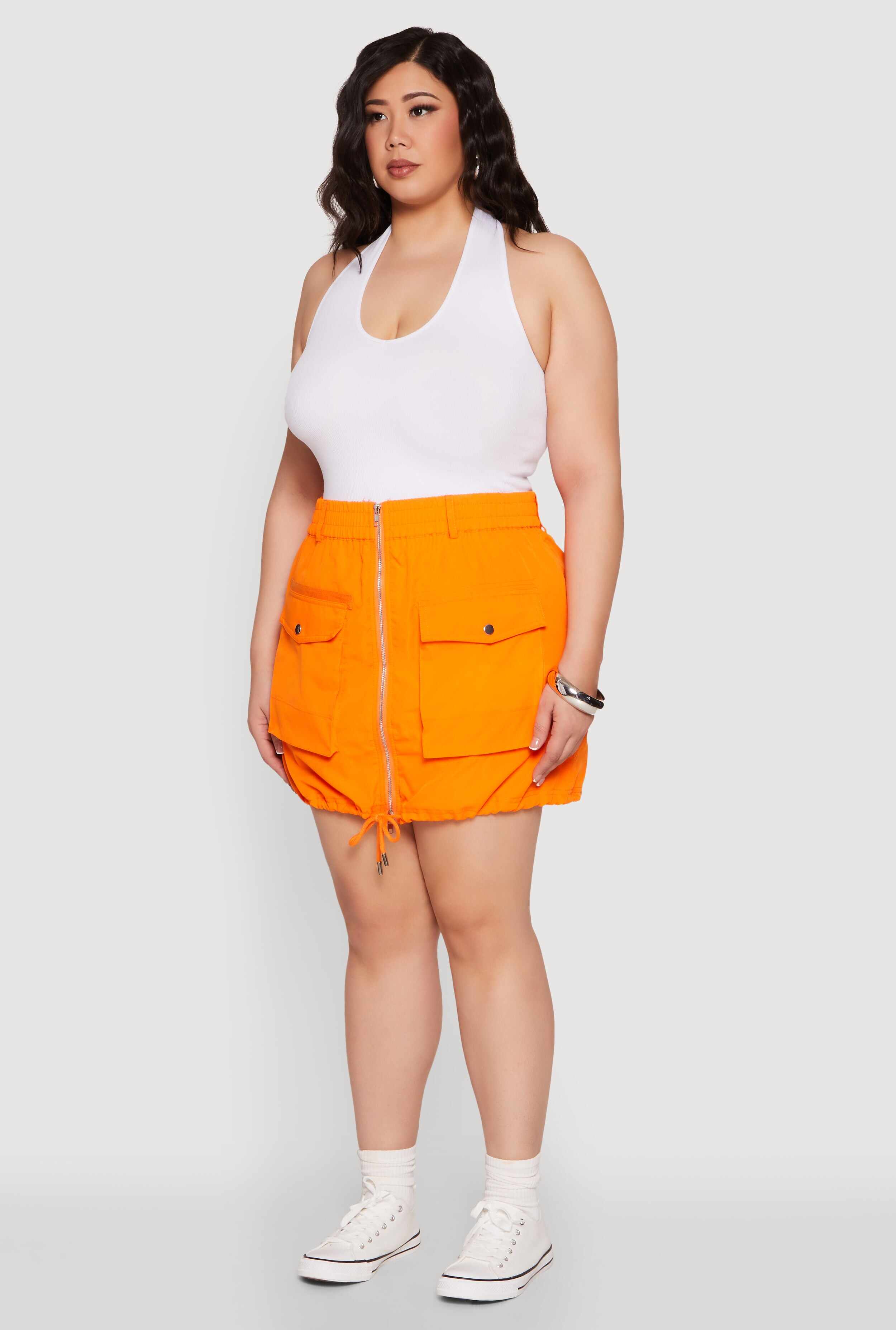 Plus Size Zip Front Cargo Pocket Skirt