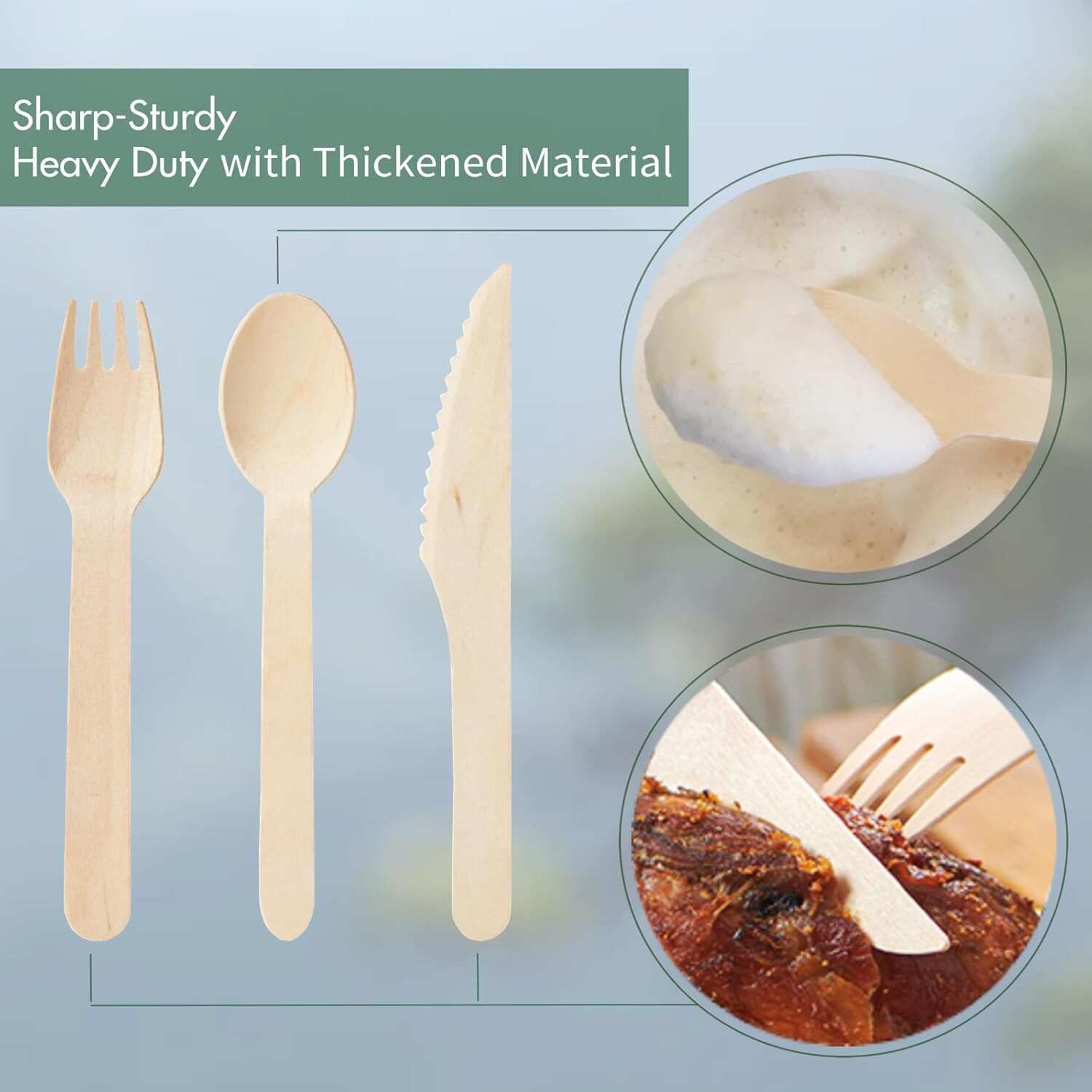 Compostable Wooden Utensils Set - 500 Pieces Disposable Wood Cutlery (200 Spoons, 200 Forks,100 Knives)-Bamboo Utensils And Plastic Silverware Alternative, Heavy Duty Utensils For Party