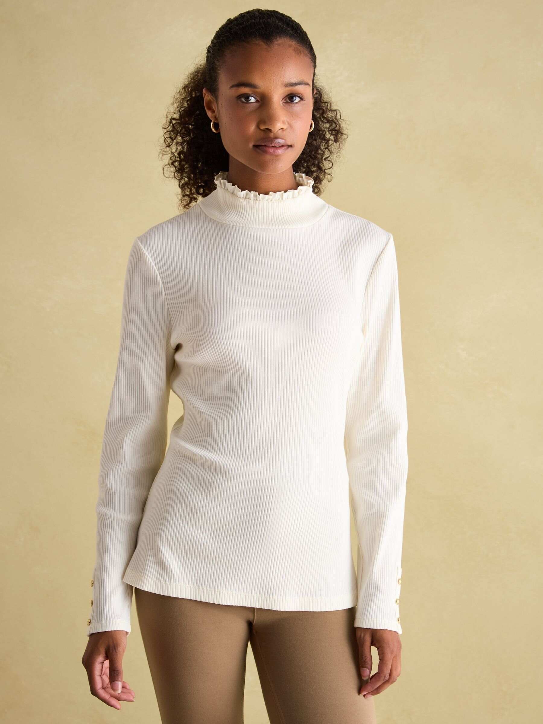 Amy Navy Blue Ribbed Long Sleeve High Neck Jersey Top