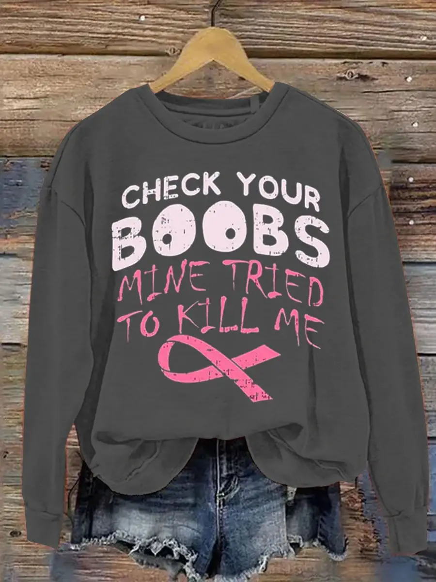 Check Your Boobs Breast Cancer Awareness Art Pattern Print Casual Sweatshirt
