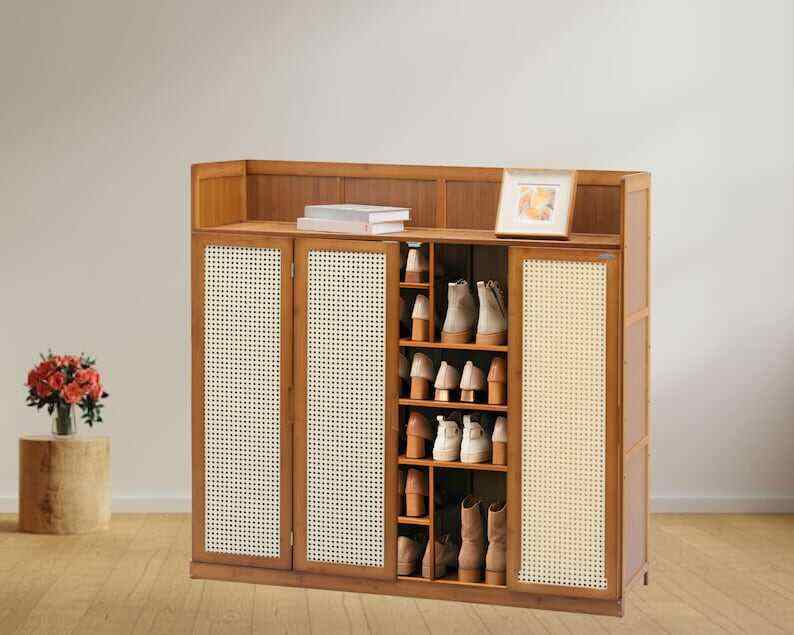 Bamboo Shoe Rack, Modern 7-Tier Storage Shelf, Large Shoe storage Shelf, Modern Doors Shoe Rack