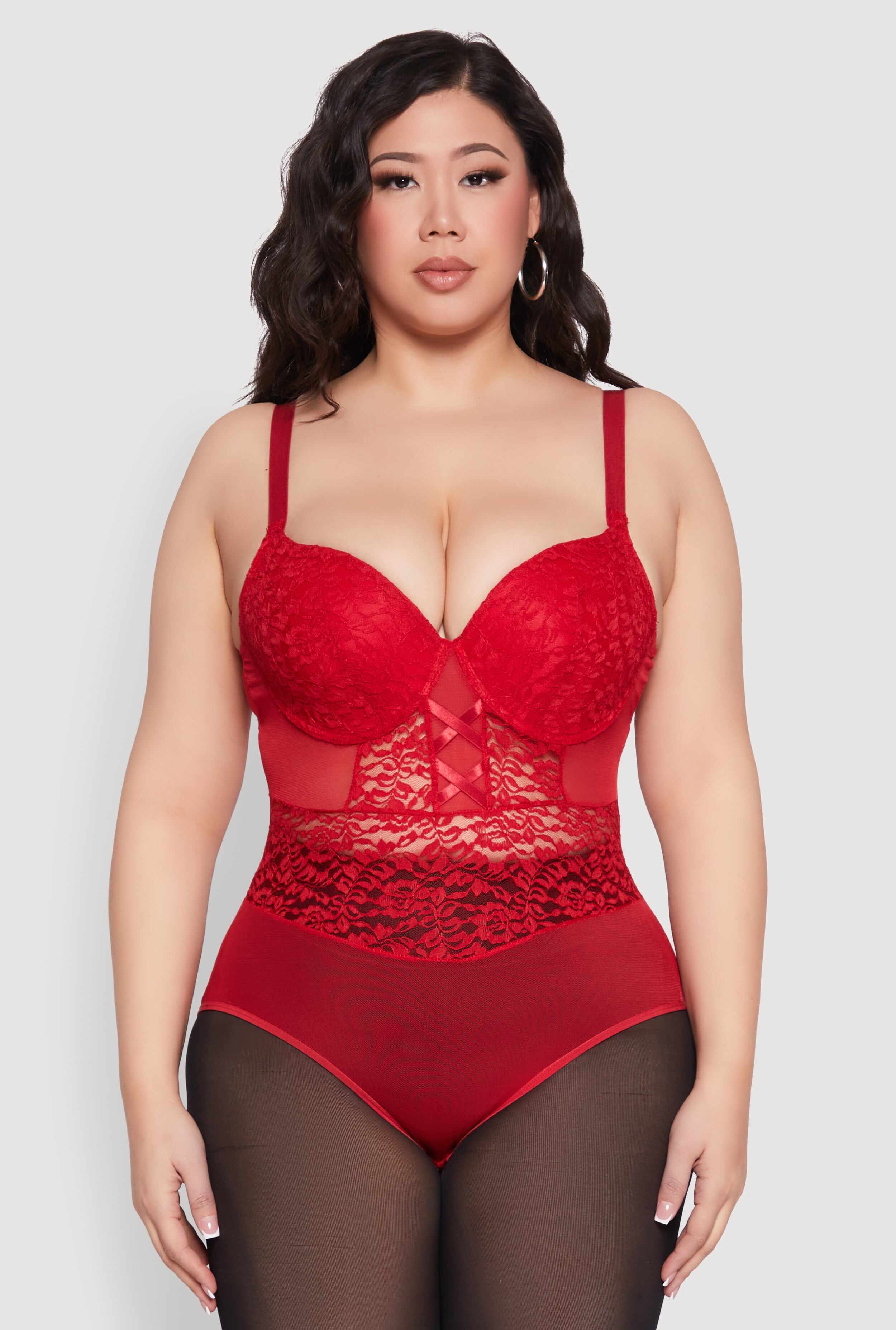 Plus Size Lace Detail Caged Bustier Bodysuit