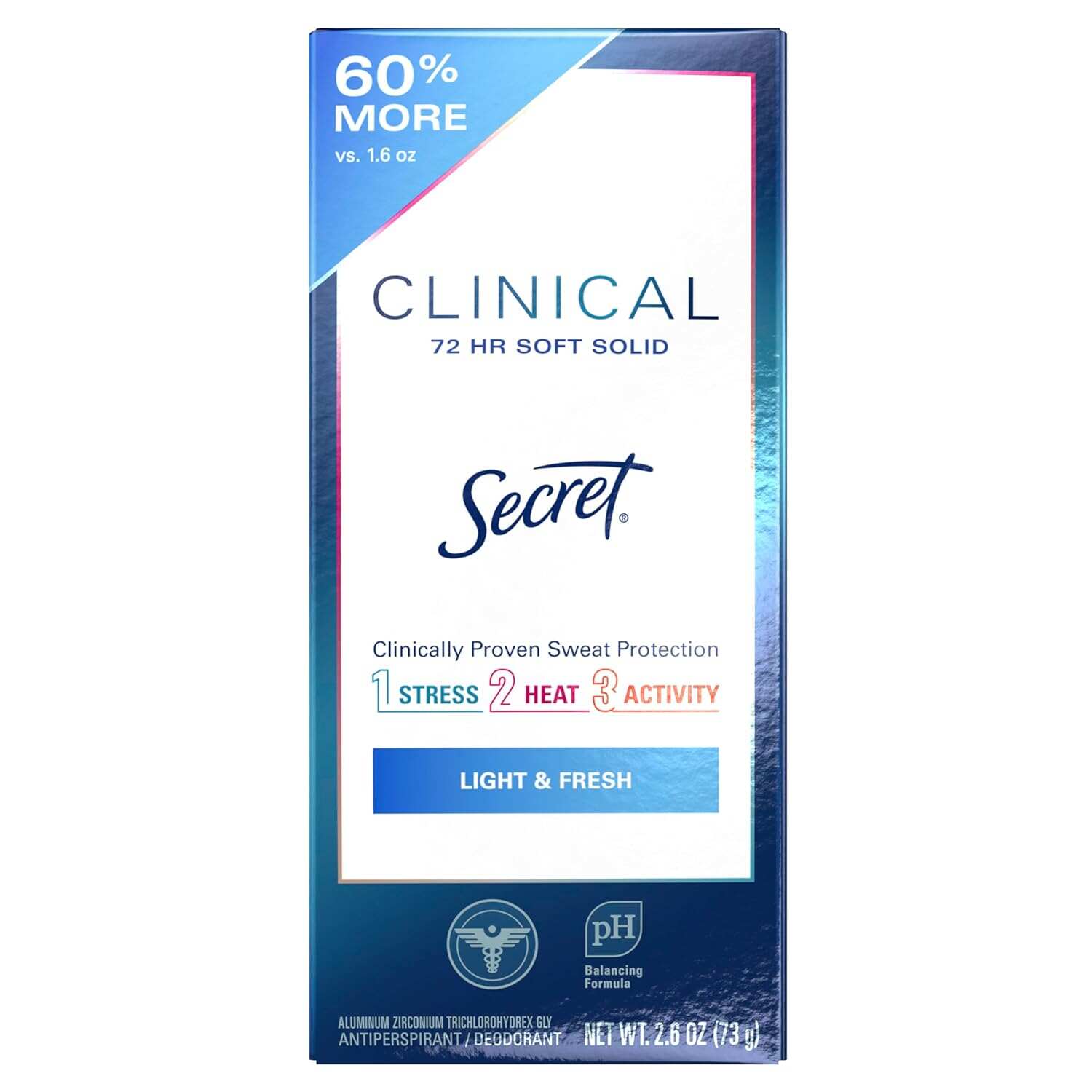 Secret Clinical Strength Antiperspirant and Deodorant Women, Soft Solid Stress Response, 72 Hr Sweat Protection, 1.6 oz (Pack of 3)
