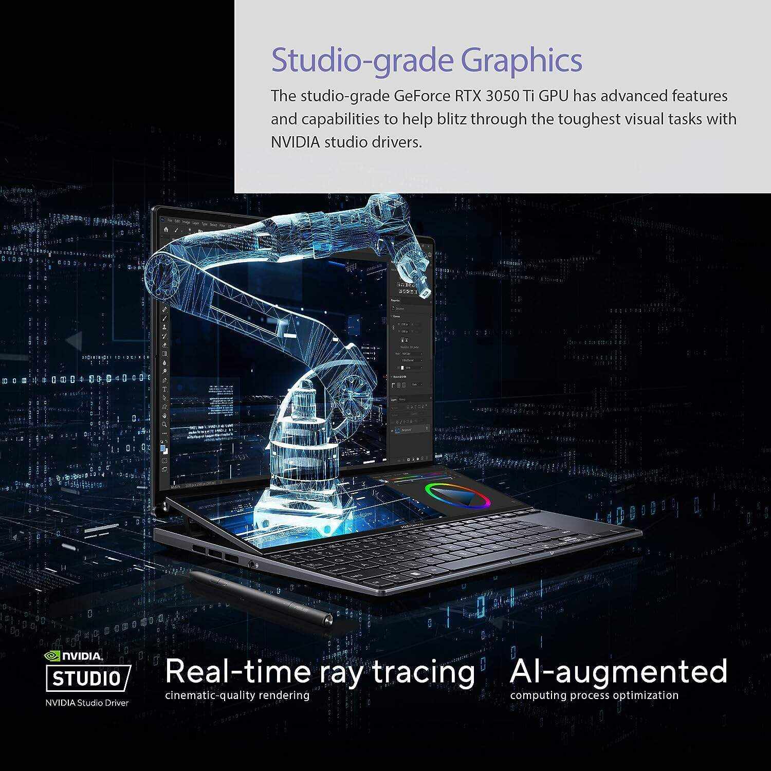ASUS Zenbook Pro 14 Duo 14.5â€ 2.8K OLED Touch, 120Hz Refresh Rate, ScreenPad Plus, Intel i9-12900H CPU, RTX 3050Ti, 32GB RAM, 1TB SSD, Windows 11 Home, Tech Black, UX8402ZE-DB96T