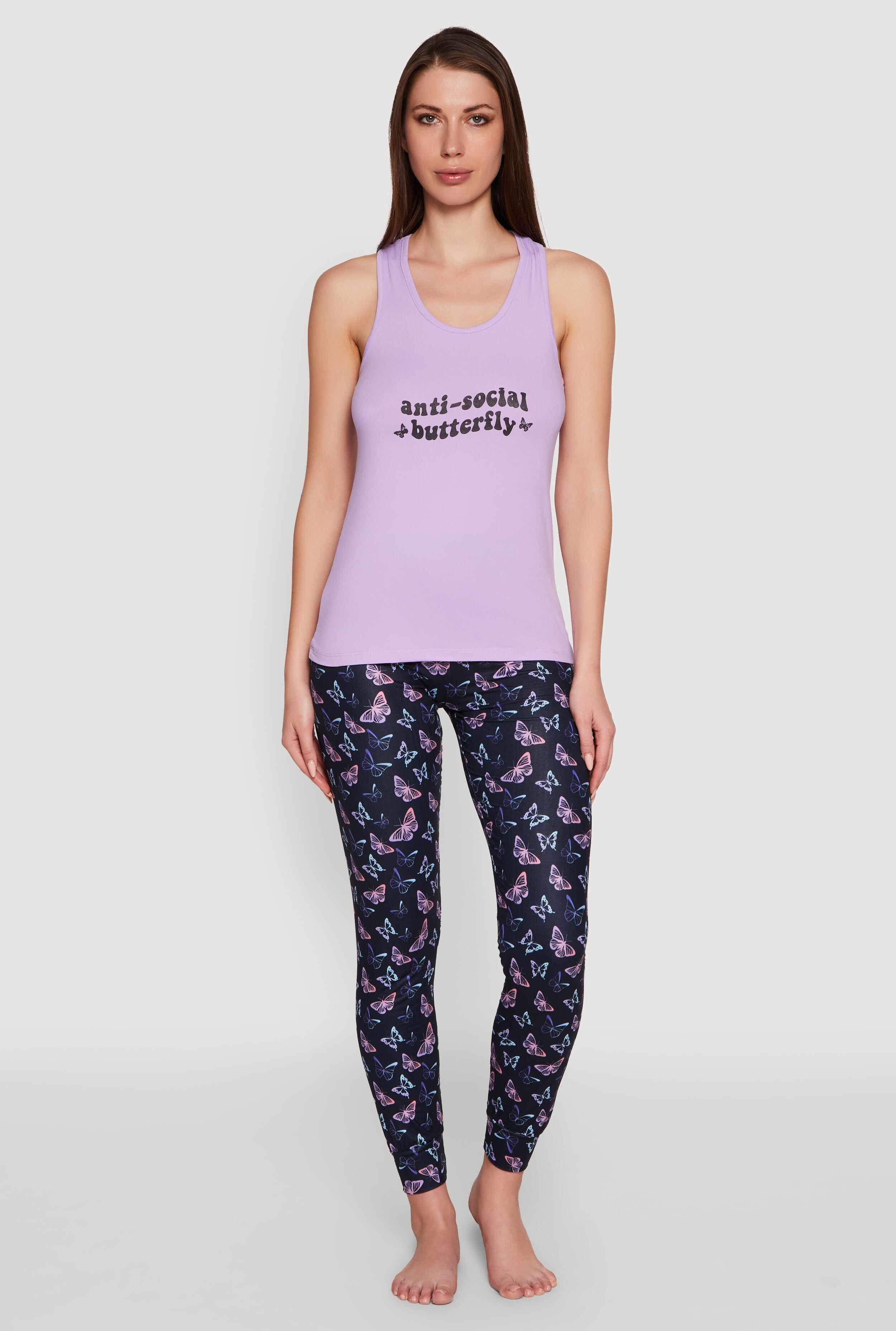 Anti-Social Butterfly Racerback Pajama Top and Pants Set