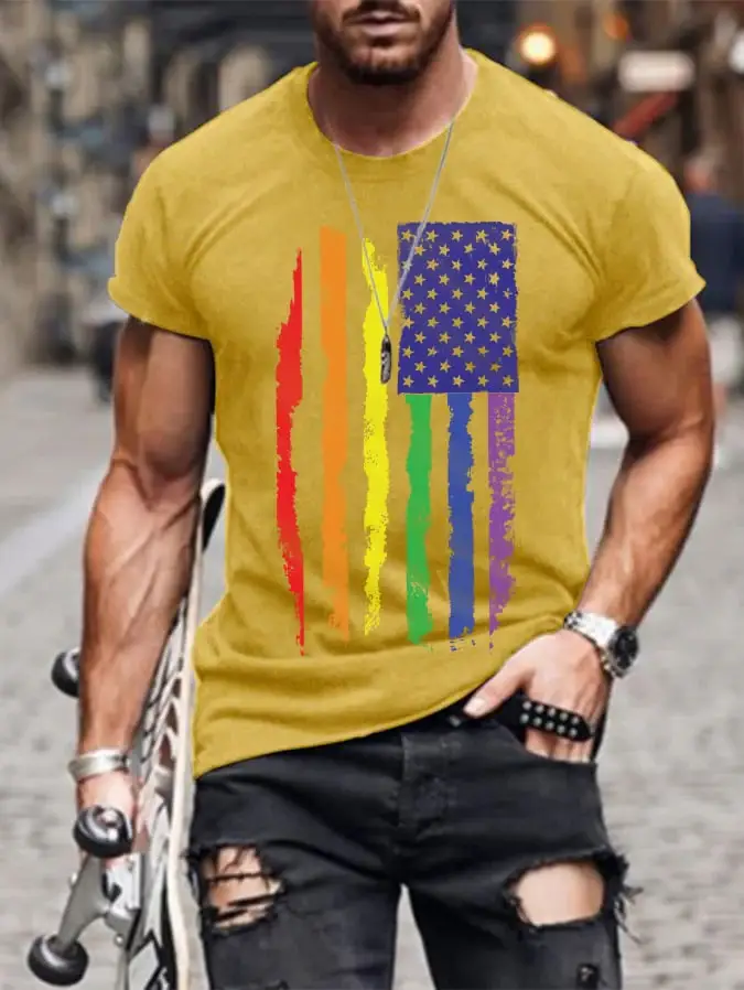 Men's Pride Rainbow Flag Graphic Casual Cotton Tee