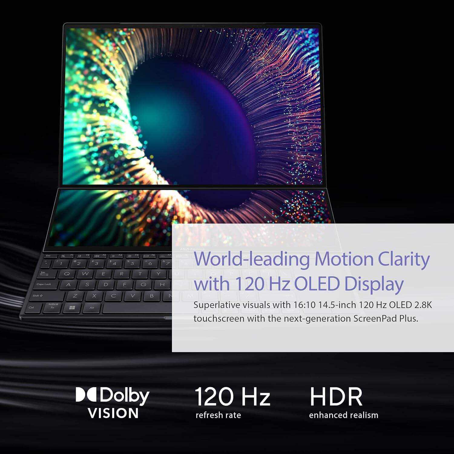 ASUS Zenbook Pro 14 Duo 14.5â€ 2.8K OLED Touch, 120Hz Refresh Rate, ScreenPad Plus, Intel i9-12900H CPU, RTX 3050Ti, 32GB RAM, 1TB SSD, Windows 11 Home, Tech Black, UX8402ZE-DB96T