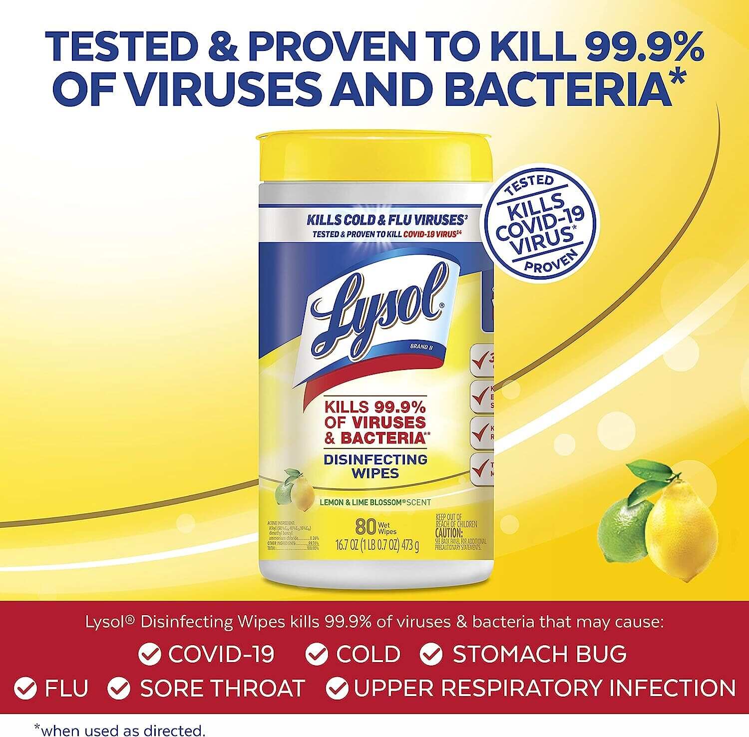 Disinfectant Wipes, Multi-Surface Antibacterial Cleaning Wipes, For Disinfecting and Cleaning, Lemon and Lime Blossom, 80 Count (Pack of 4)