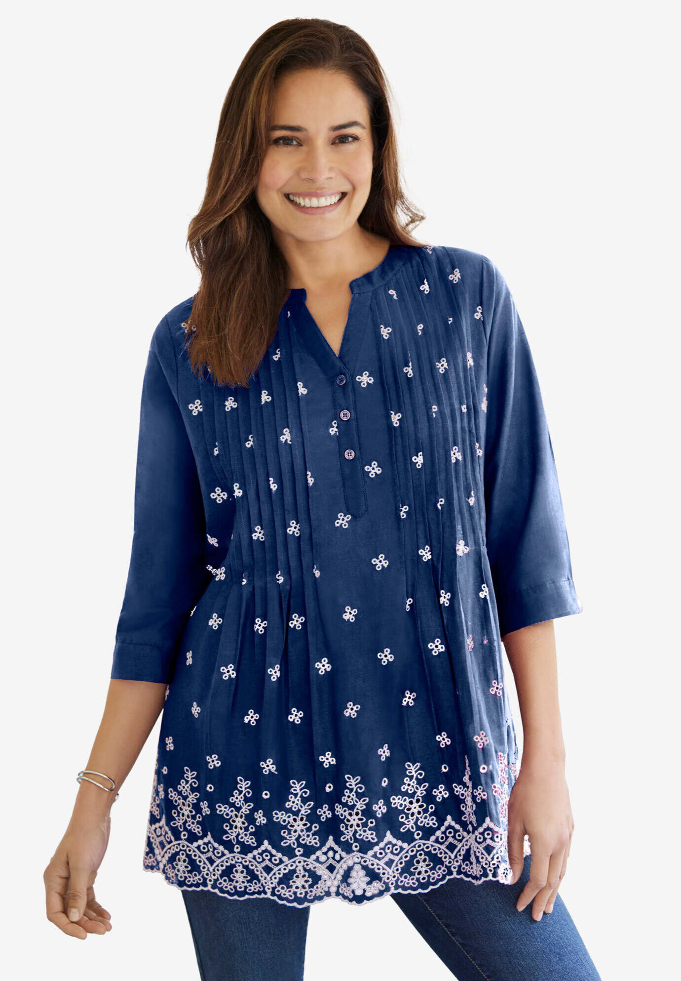 Embroidered Pintuck Tunic