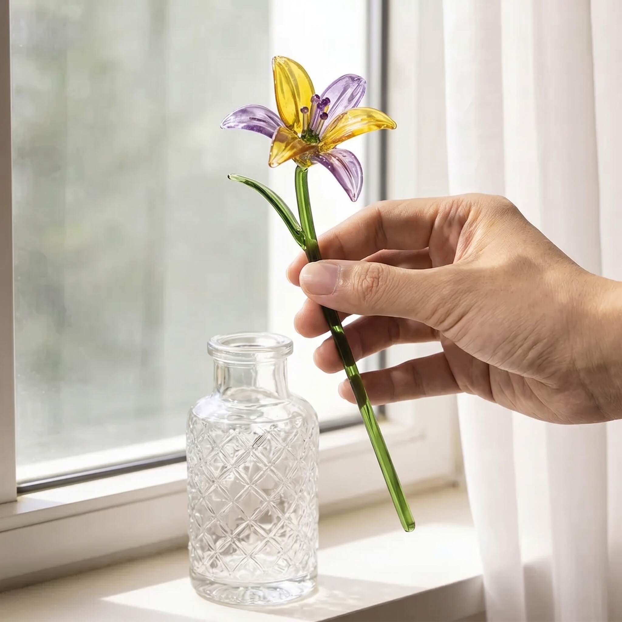EverBloom Handcrafted Glass Flower Bouquet Vase Set