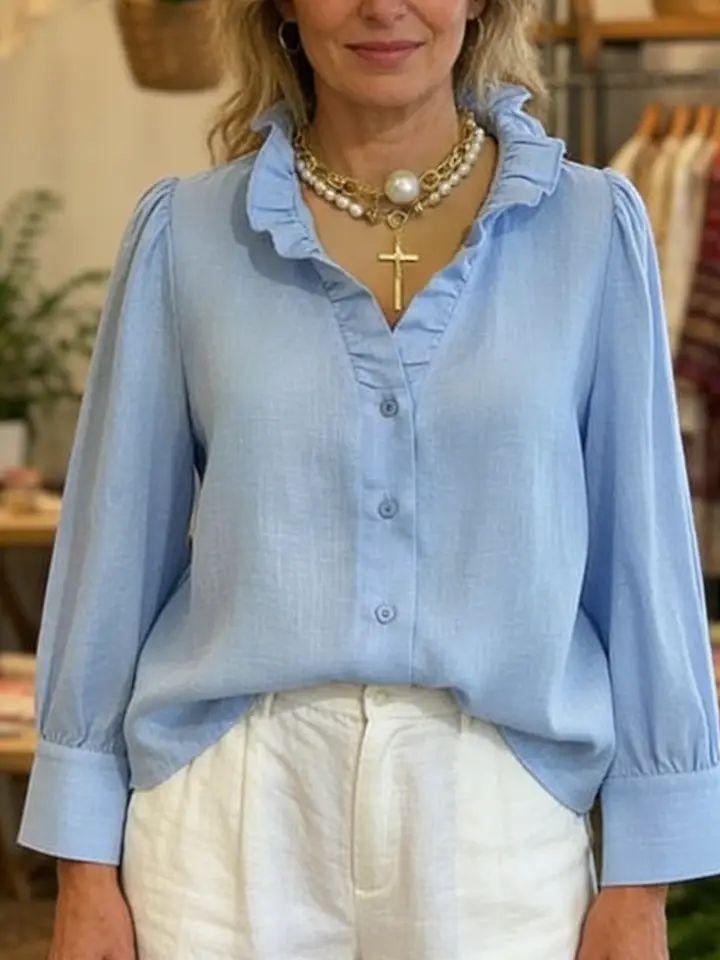 🔥Summer Arrivals🌟Vintage Romantic Ruffled V-neck Linen-cotton Blend Shirt