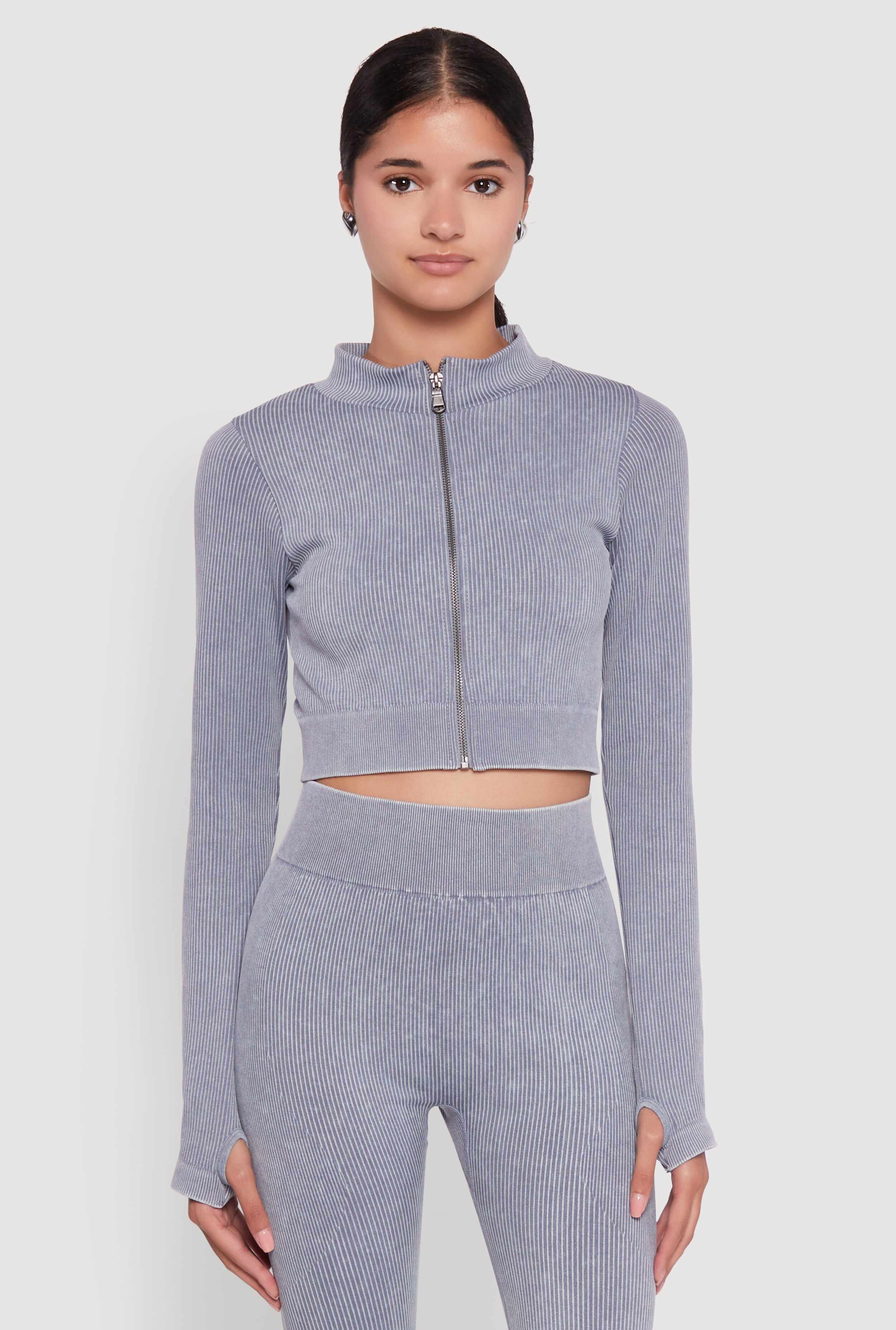 Seamless Ribbed Zip Front Cropped Track Jacket