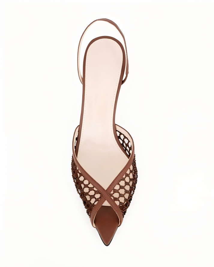 BROWN MESH SLINGBACK HEELS