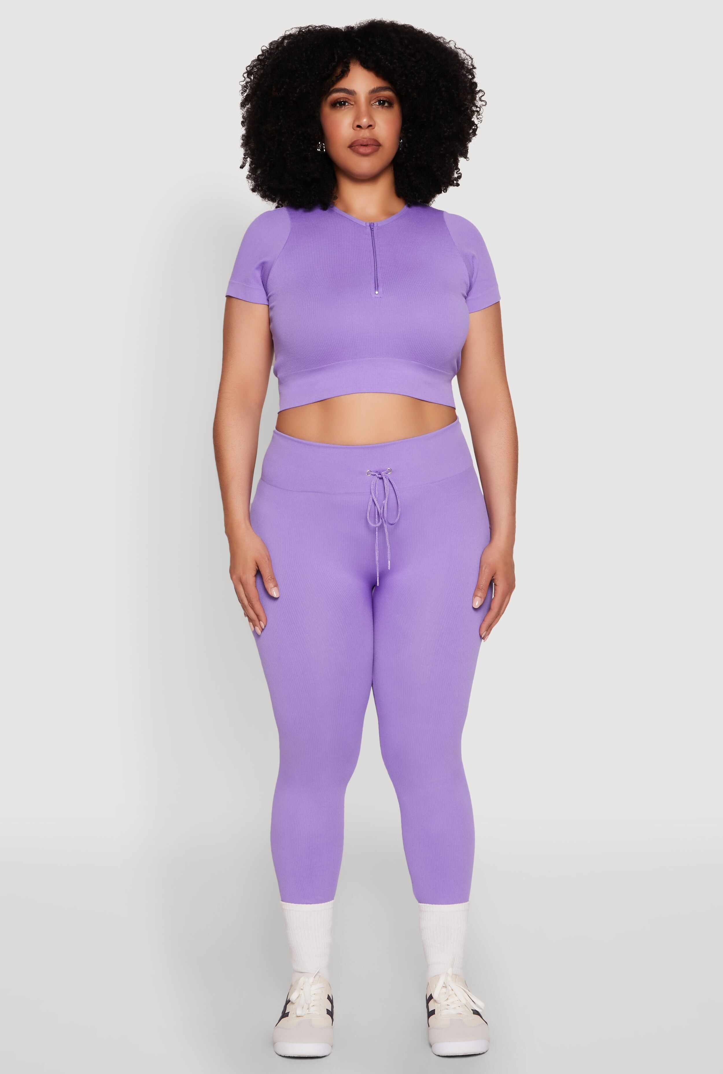 Plus Size Seamless Zip Front Crop Top
