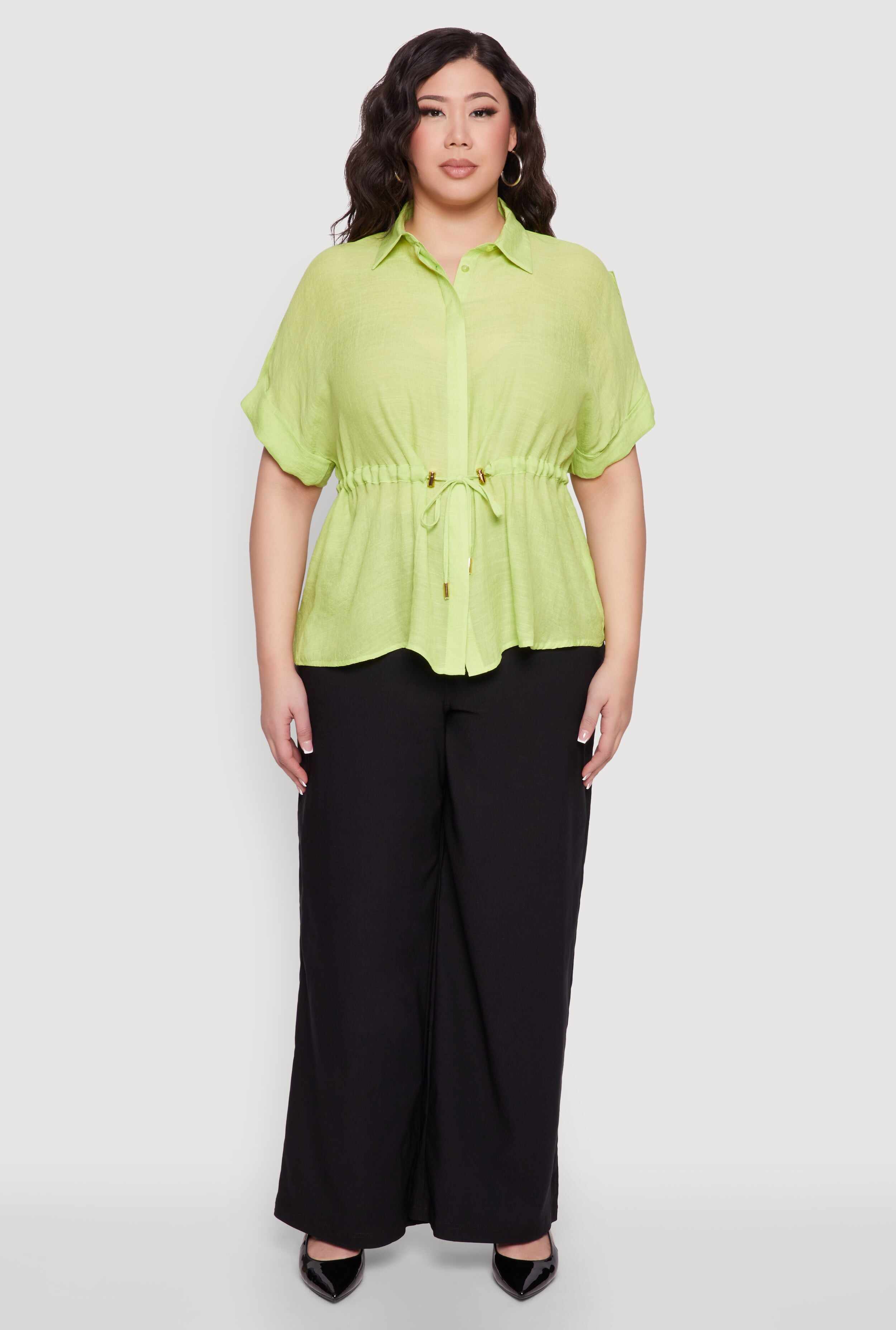 Plus Size Drawstring Waist Shirt
