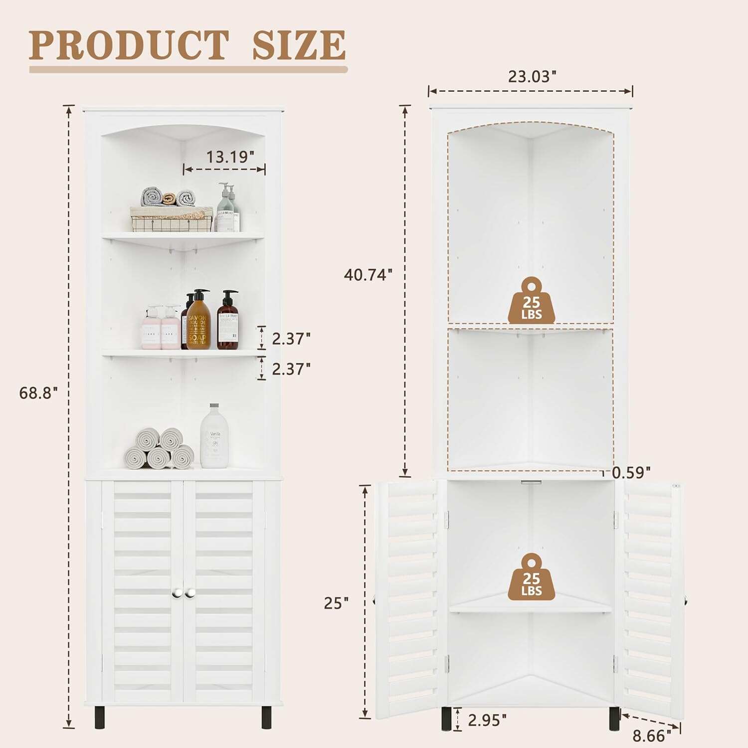 Tall Corner Cabinet, 68.8'' Storage Cabinet with Doors and Adjustable Shelves