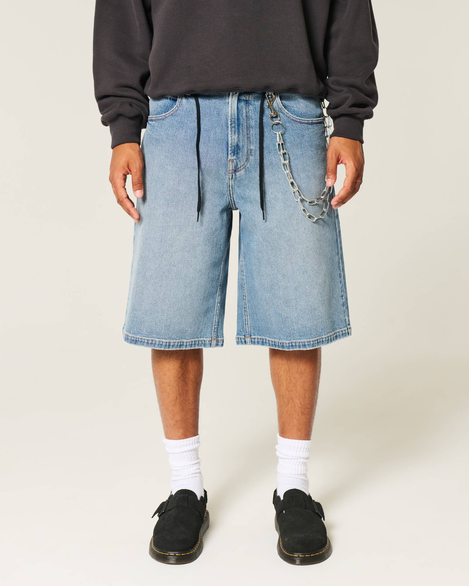 Washed Black Cat Graphic Super Baggy Denim Shorts