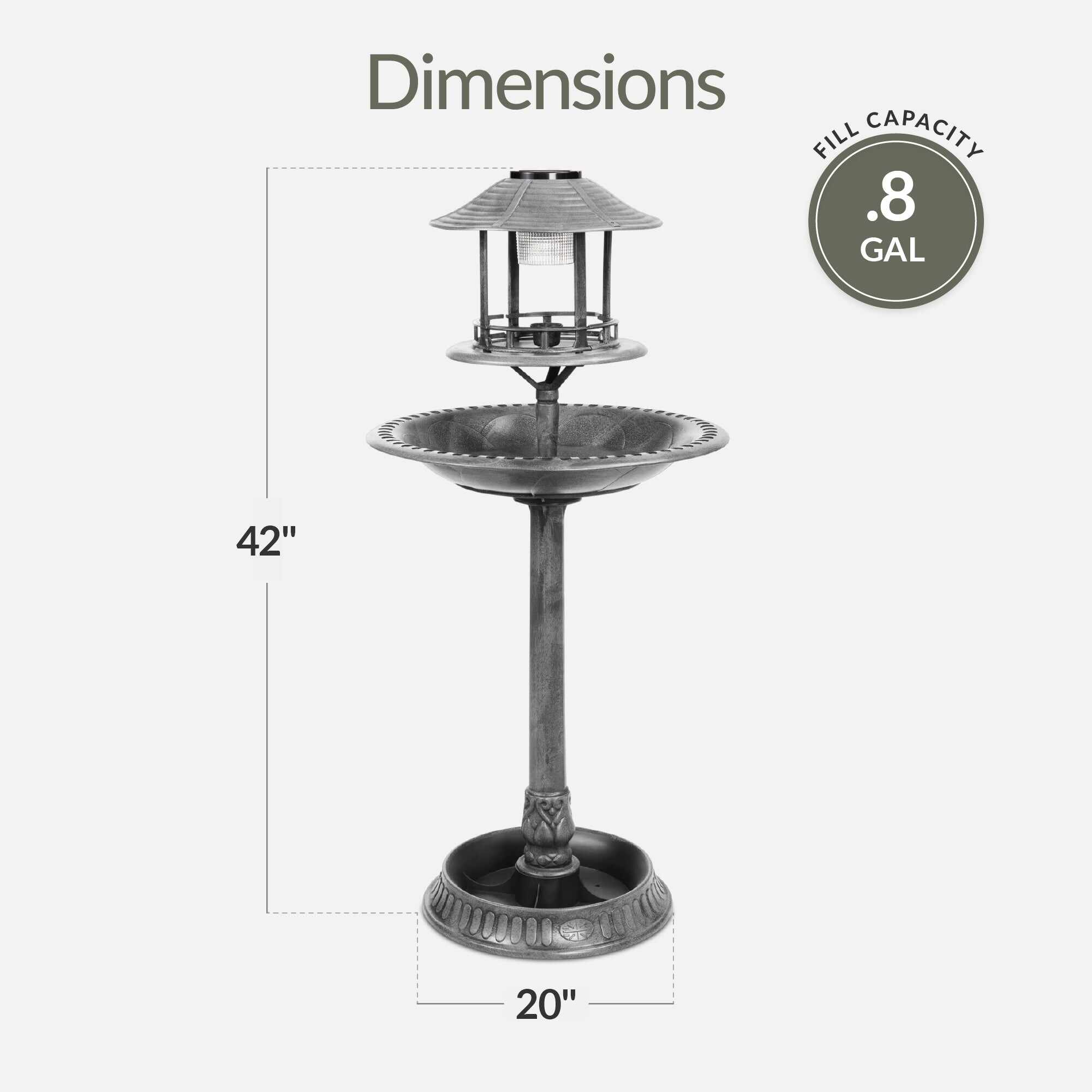Solar Lighted Outdoor Pedestal Bird Bath w/ Planter, Decorative Bird Cage
