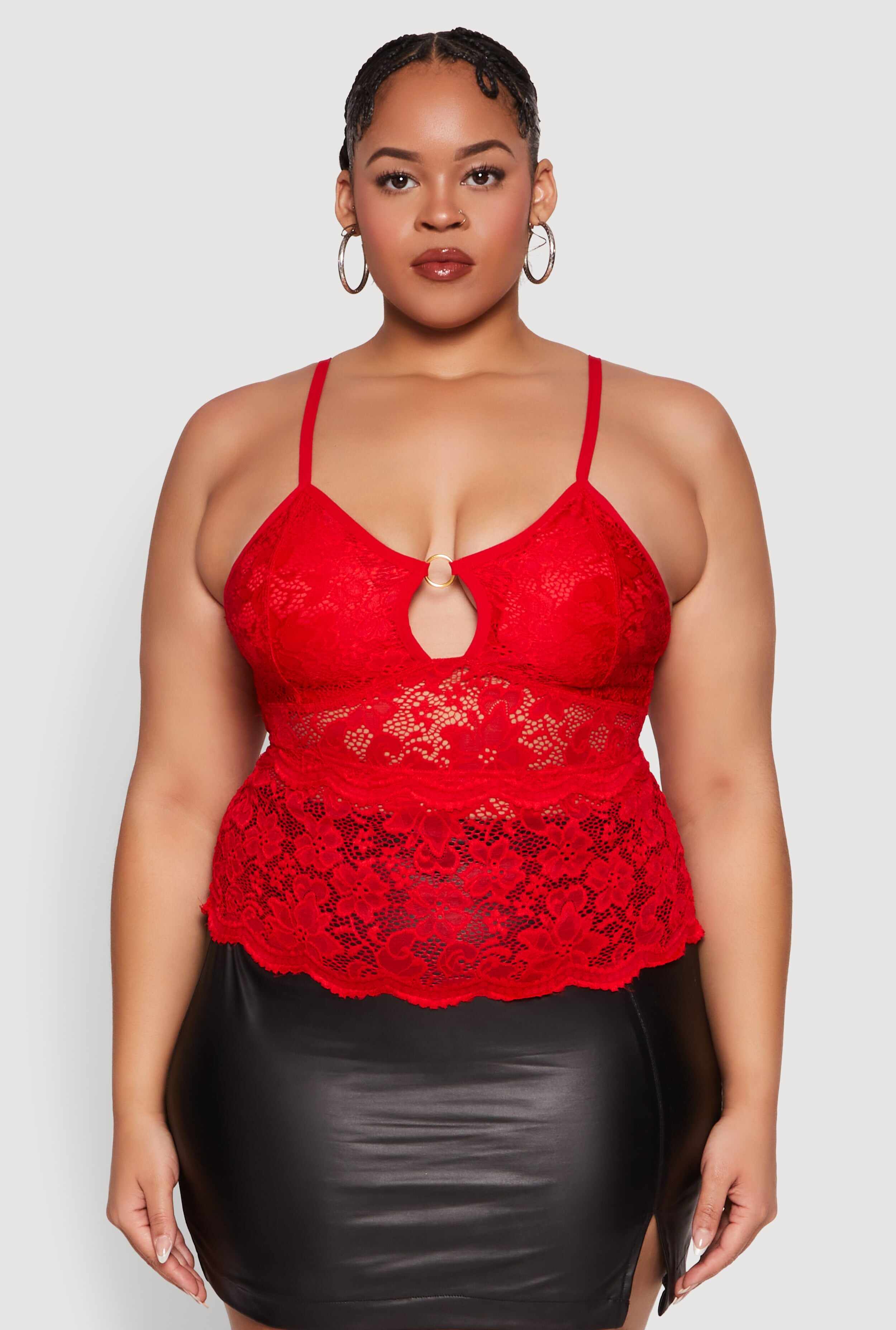 Plus Size Floral Lace Keyhole Cami