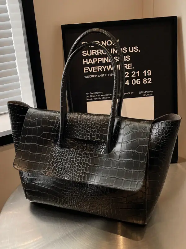 Croc-Embossed Leather Tote Bag