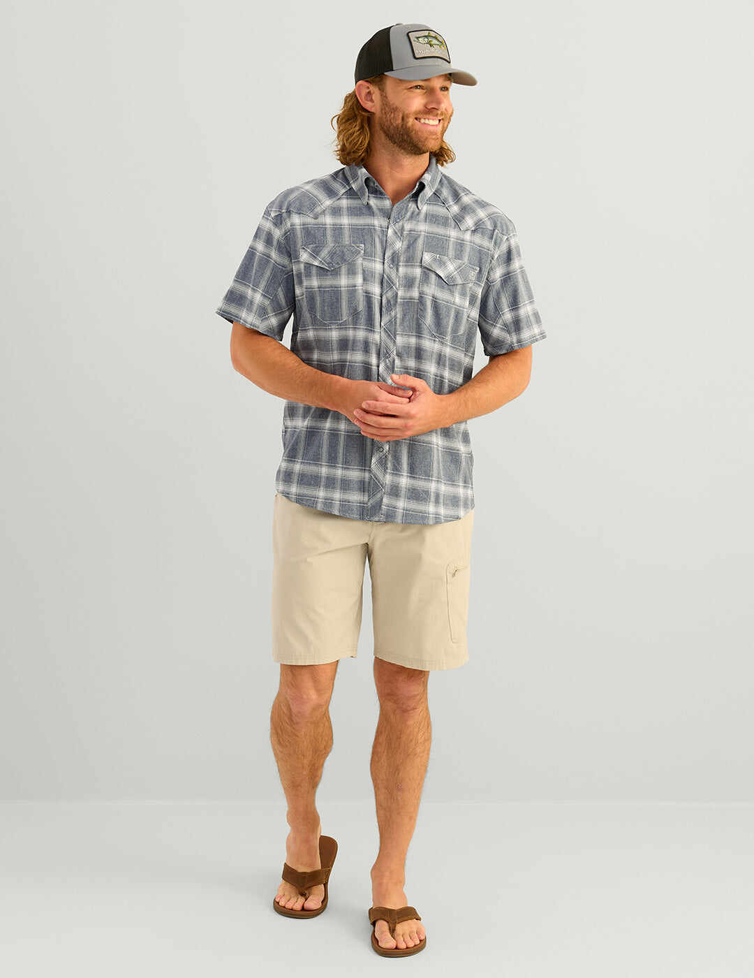 Diamond Back Plaid Short Sleeve Button-Down