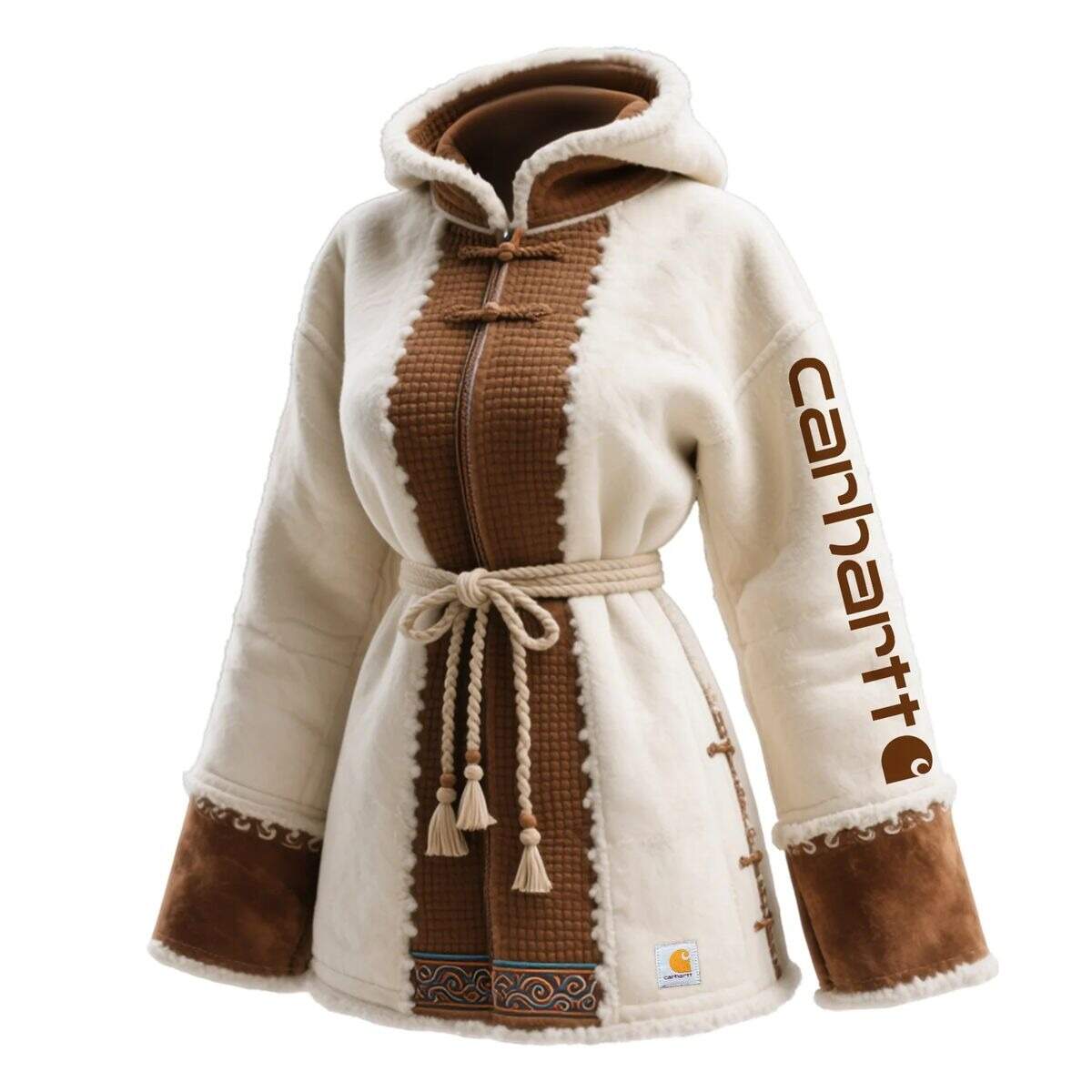 womens waffle knit color blocked suede retro ethnic style hooded sweatshirt cardigan