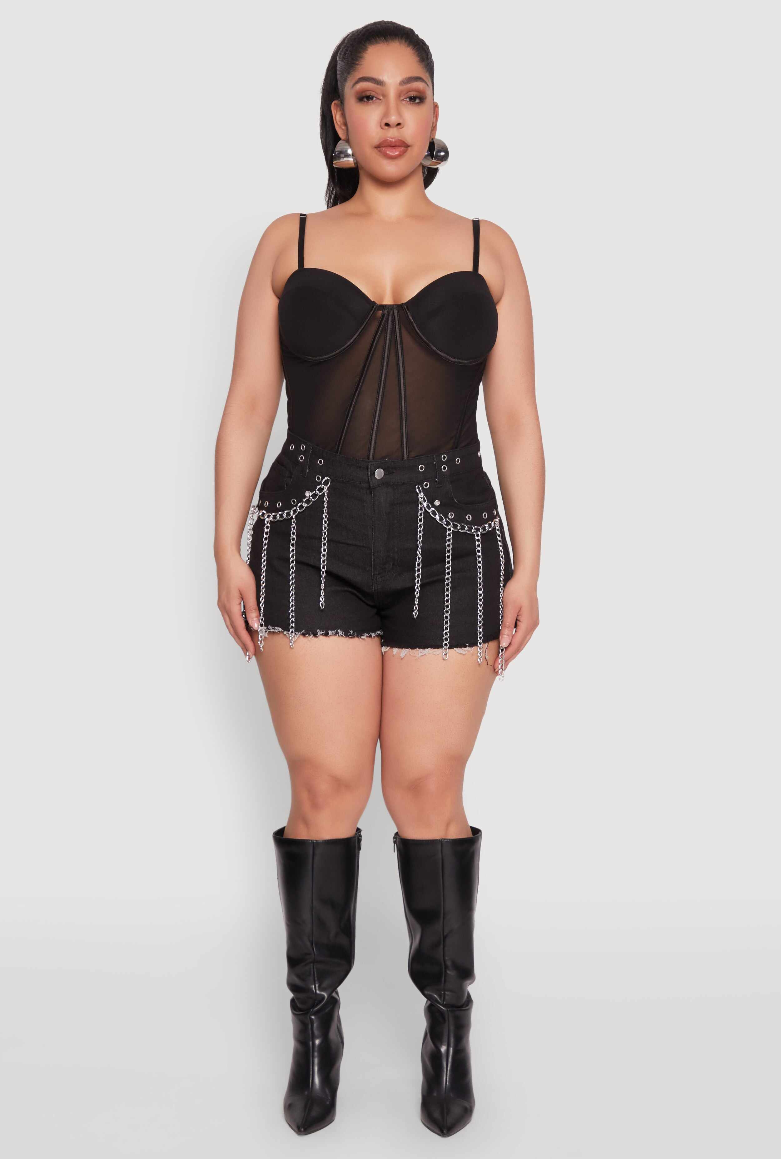 Plus Size Mesh Zip Back Bustier Top